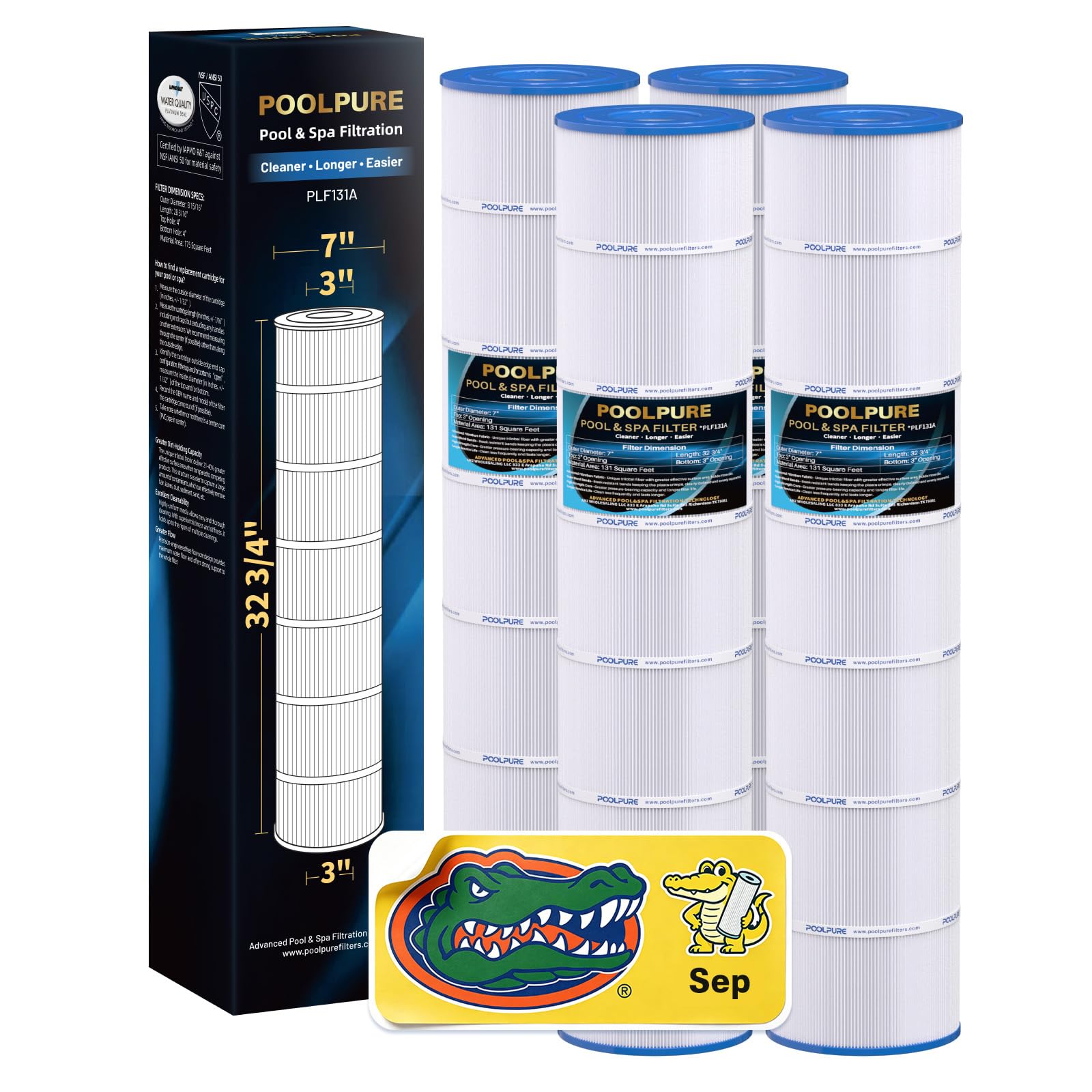 POOLPURE Repuesto para filtro de piscina Pleatco PA131-PAK4, Hayward CX1280XRE, SwimClear C5020, Unicel C-7494, Filbur FC-1227, FC-6435, C5025, C5030, 4 x 131 pies cuadrados cartucho de filtro