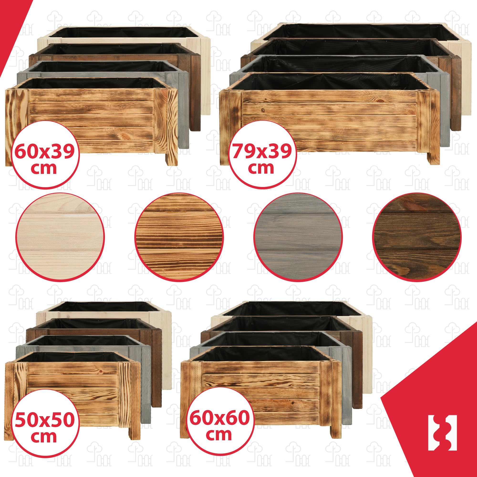 KOTARBAU® Jardineras Exterior - Macetas Exterior - Madera de Pino - 79 x 39 x 30 cm - Rústico - Macetero Rectangular - Grande - Macetero con Patas - con Velo Antimaleza - Decorativo