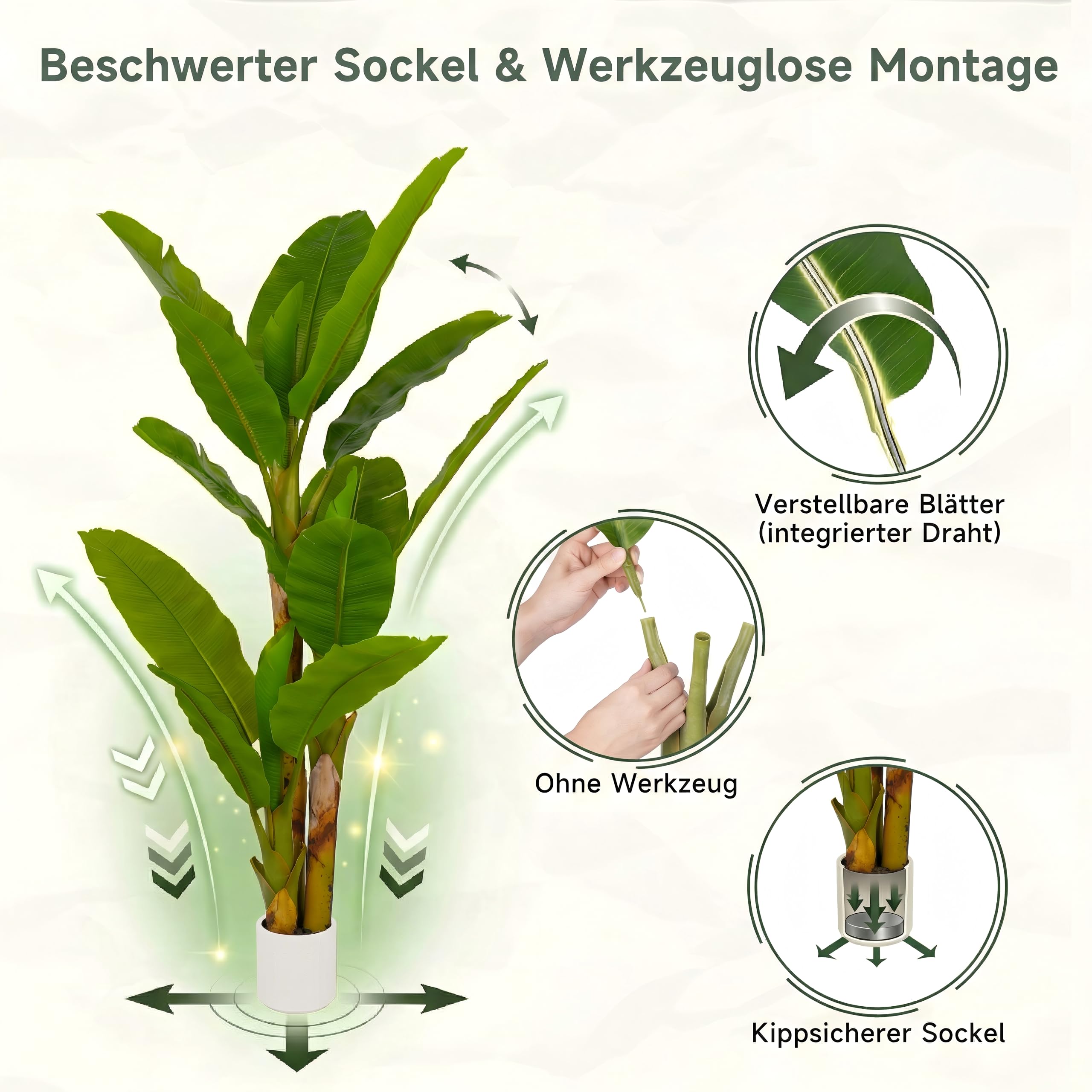 Künstlicher Bananenbaum 180cm groß Künstliche Bananenpalme wie echt Kunstpflanze XL Zimmerpflanze für Wohnzimmer Deko Real-Touch Blätter Großer Kunstbaum Büro Haustierfreundlich Dekopflanze