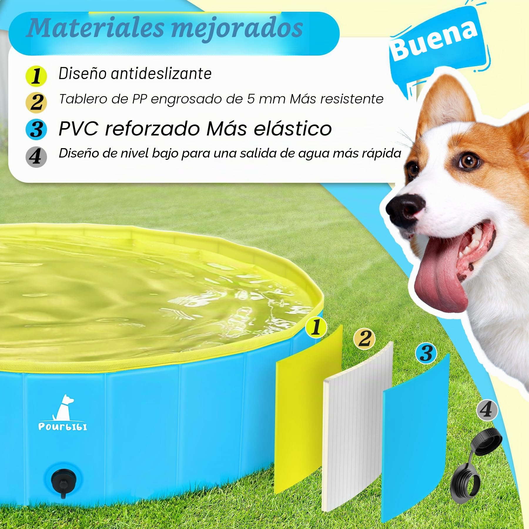 Pourbibi Piscina para Perros Grandes, Piscina Plegable para Perros, Bañera Portátil De PVC para Perros, Piscina para Perros Grandes Y Pequeños, 160 X 30 cm