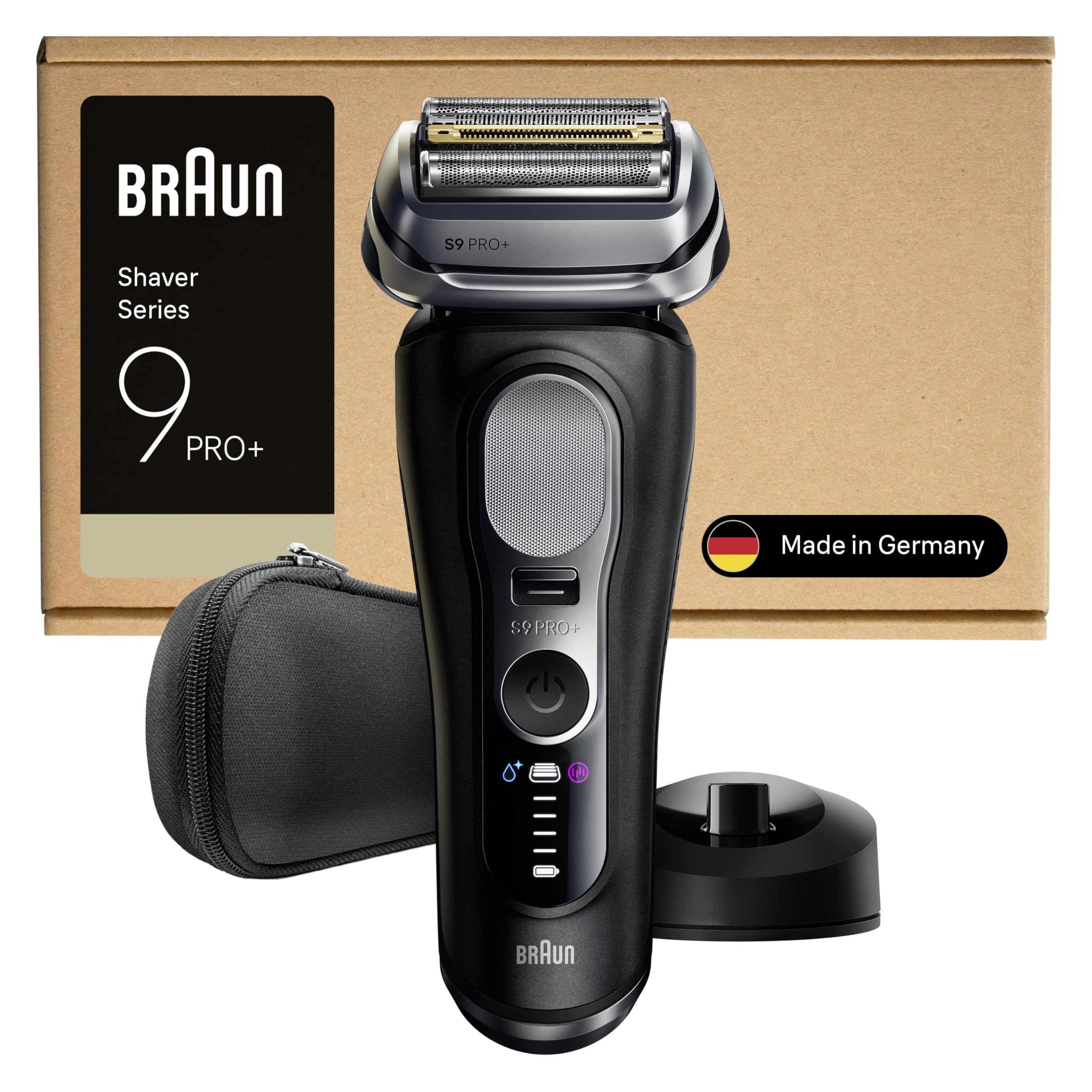 Braun Afeitadora Eléctrica Hombre Series 9 PRO+, Máquina De Afeitar Barba En Seco Y En Mojado Con Tecnología 5+1, Inalámbrica, 60 Min De Uso, Base De Carga, Estuche De Viaje, 9610SI, Negro