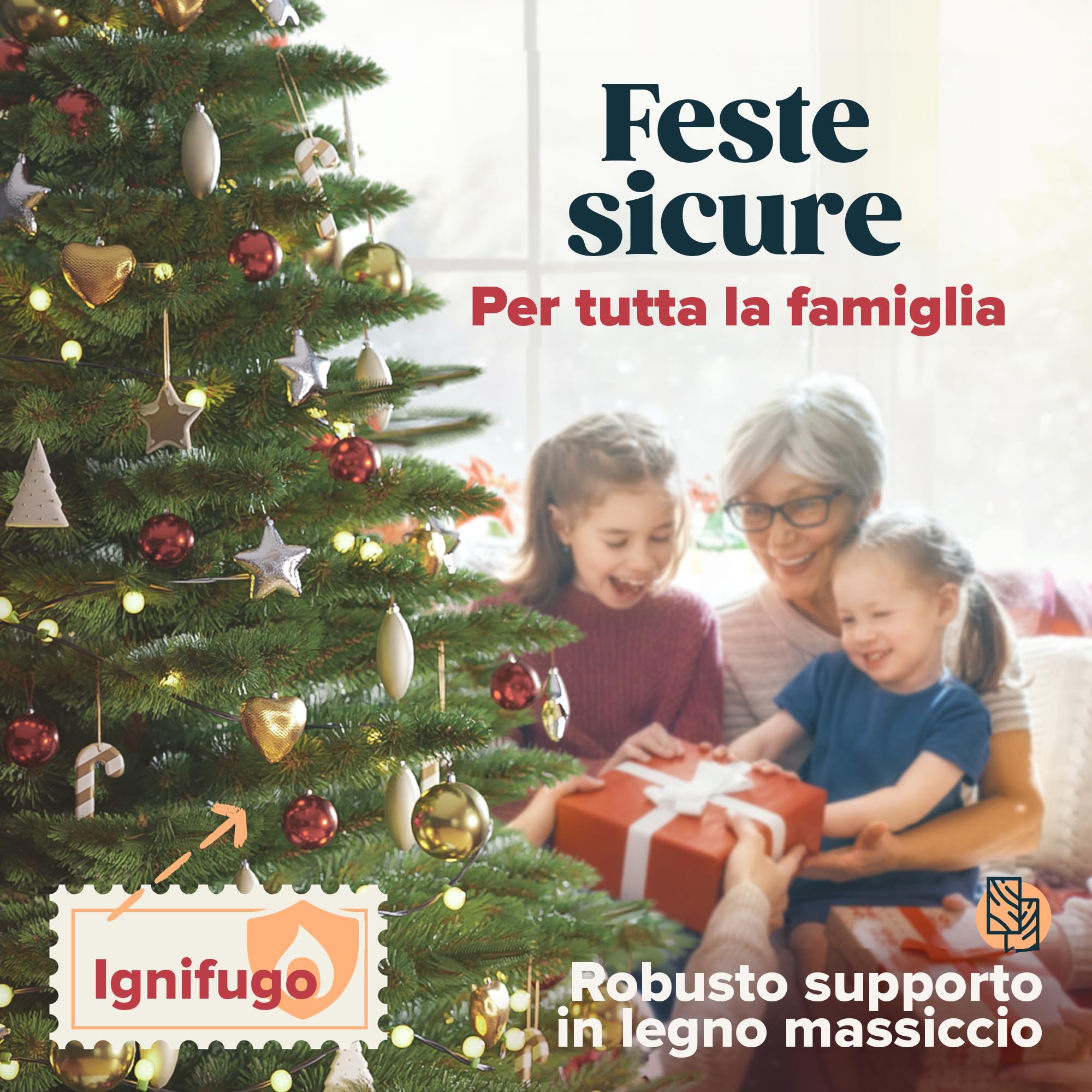 Albero di Natale Artificiale Premium 120cm – Rami Realistici e Densi, con Supporto in Legno e Borsa per il Trasporto – Albero Artificiale di Pure Living