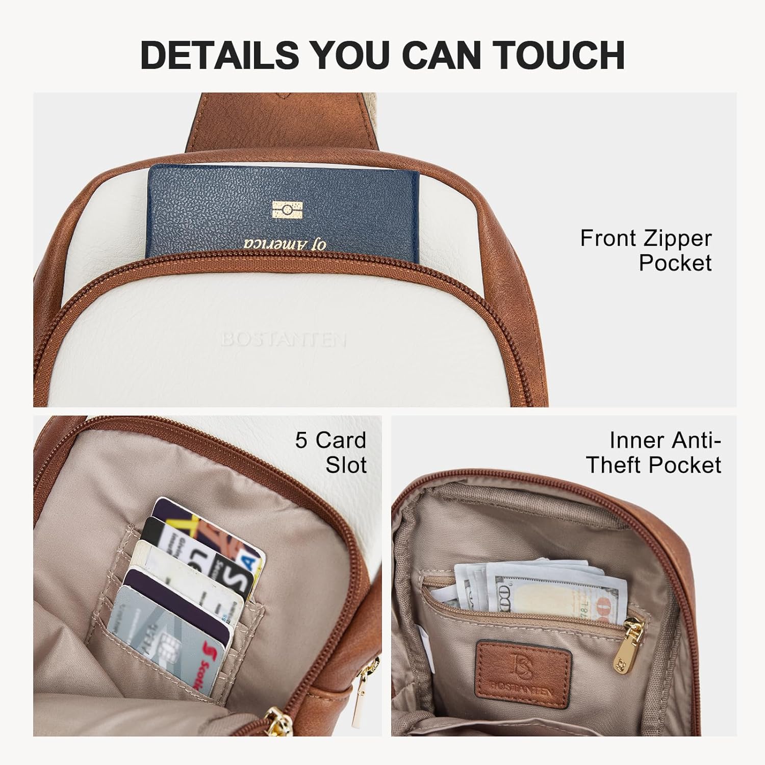 BOSTANTEN Sling Bag Quilted Crossbody Bags for Women Cross Body Purse Leather Fanny Pack with Adjustable Guitar Strap - Image 4