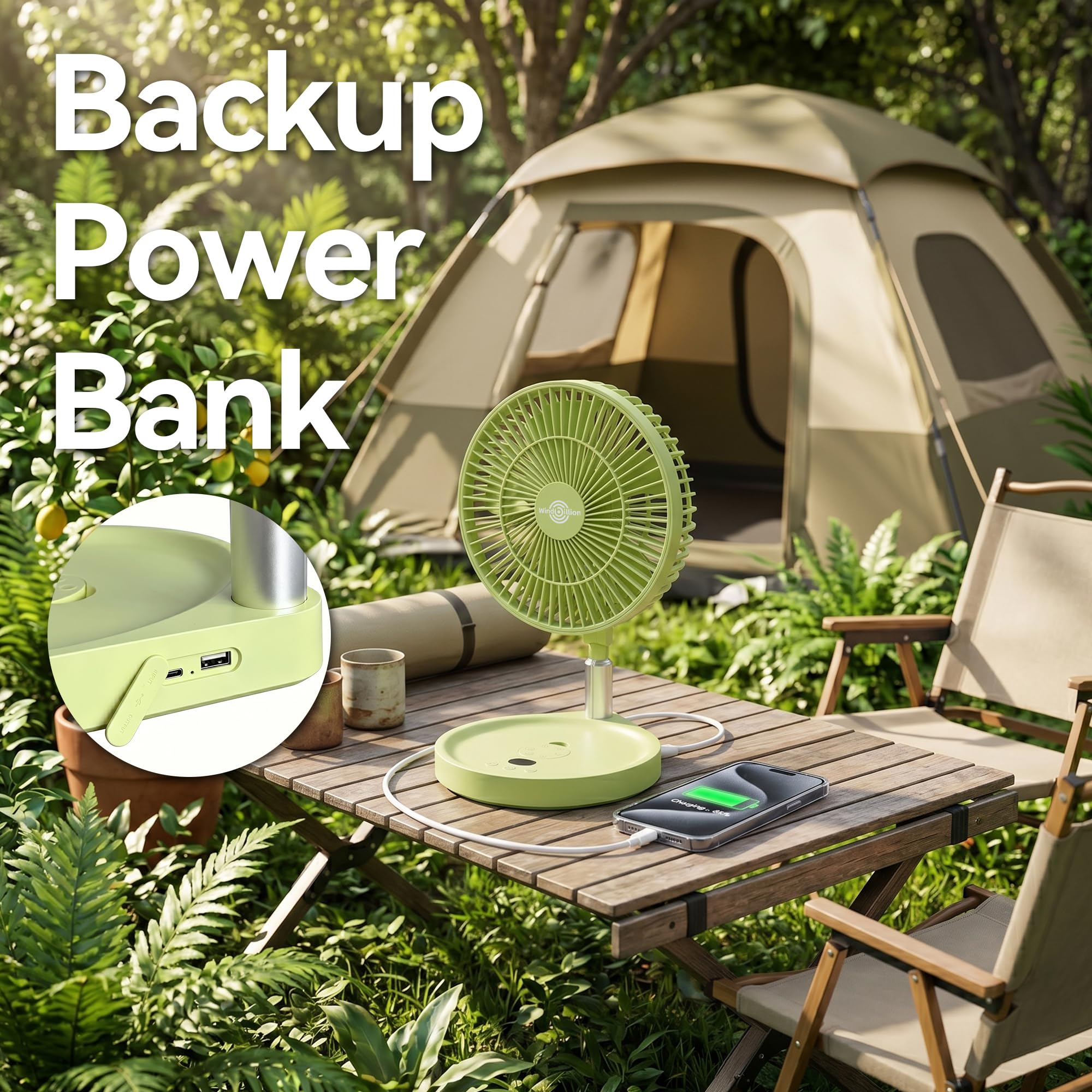 Ventilateur portable rechargeable, H6 pliable sur pied et de bureau, 16 000 mAh, design pliable sans fil avec télécommande, 5 vitesses, flux d'air silencieux, USB-C, banque d'alimentation