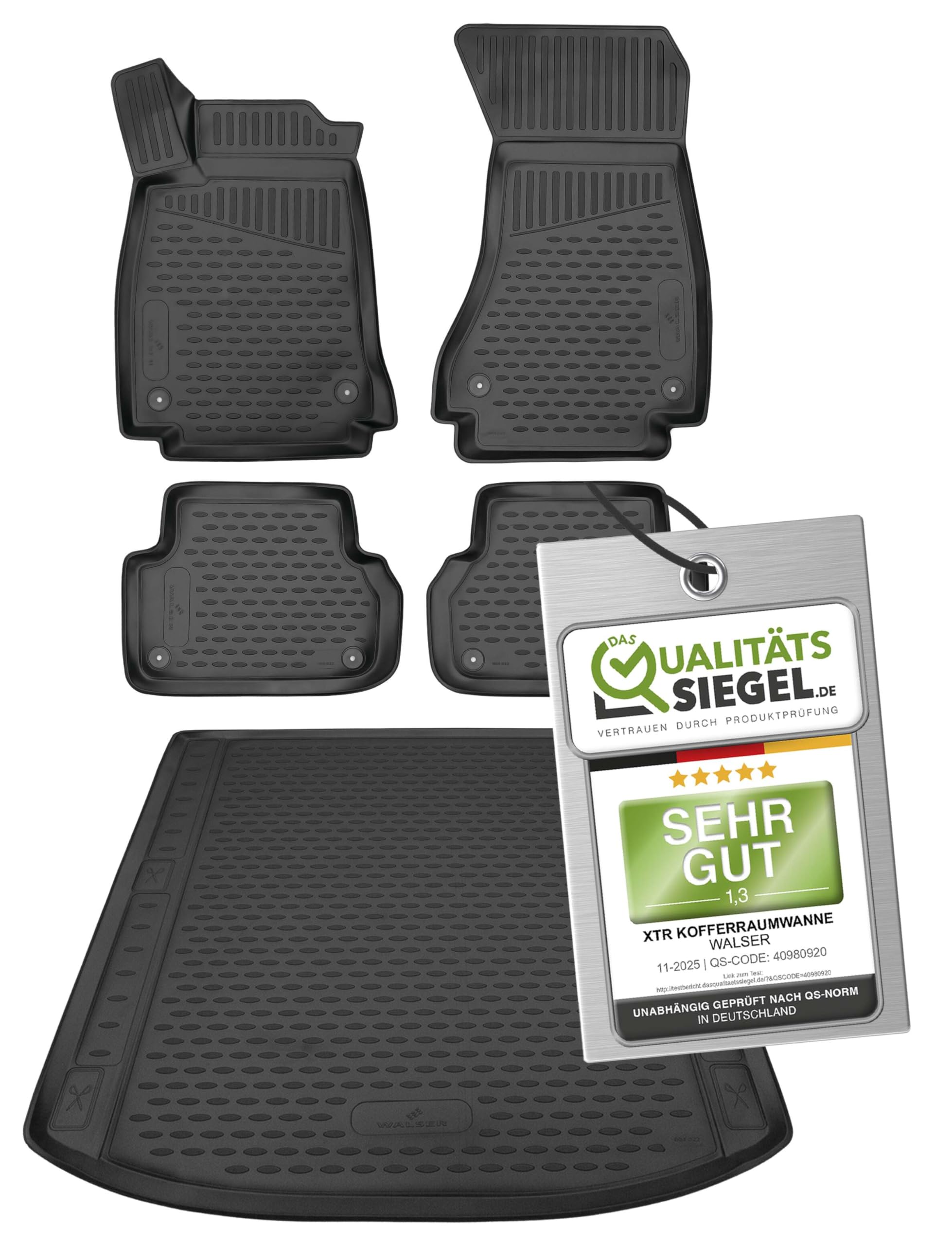 WALSER Kofferraumwanne & Gummi Fussmatten Set für Audi A4 B9 (8W2, 8WC) 2015-2024, 100% passgenaue Auto Fußmatten, Antirutschmatte PKW, Auto Gummimatten