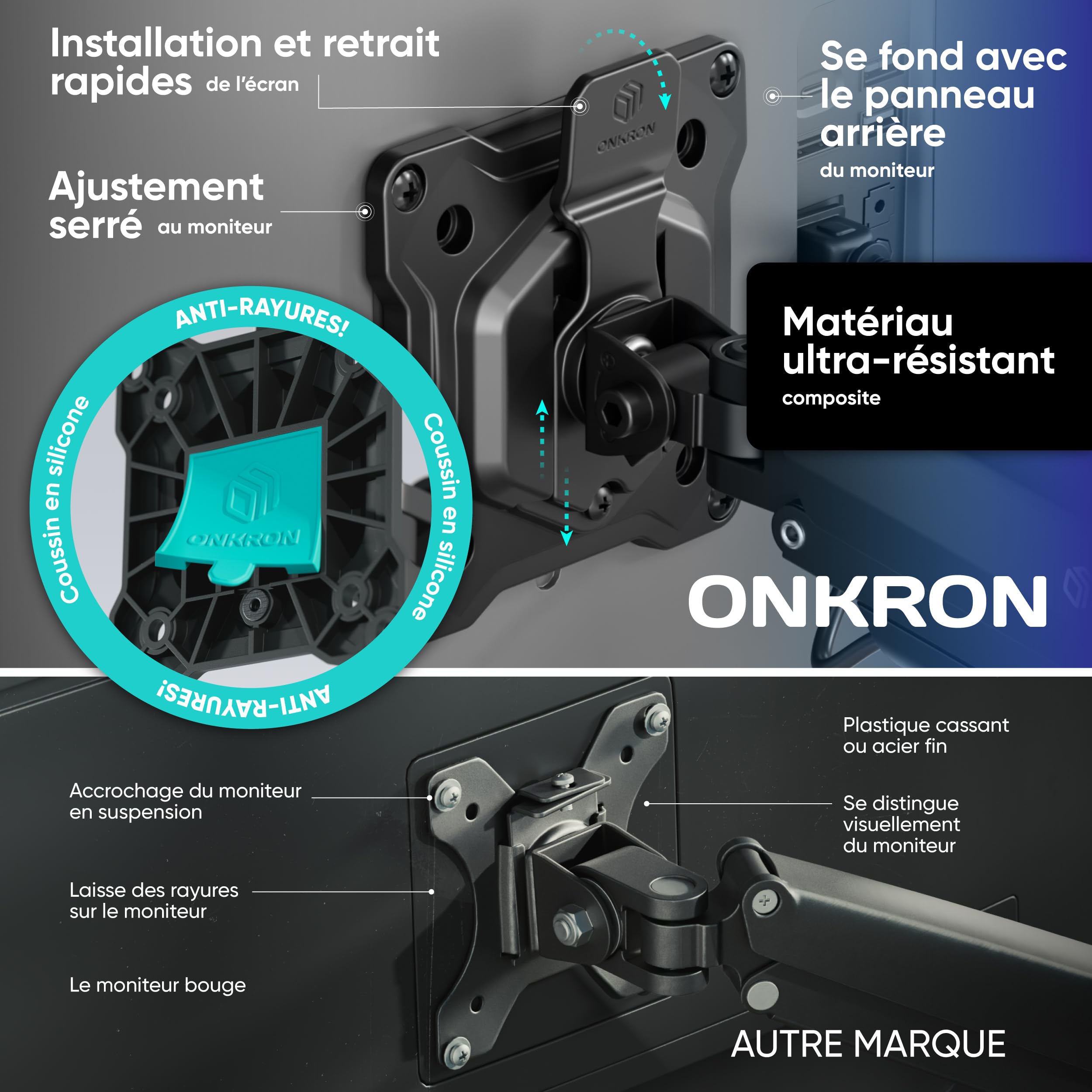 ONKRON Support Double Ecran PC 17"-42", 2x15 kg, Max VESA 100x100, G140-B