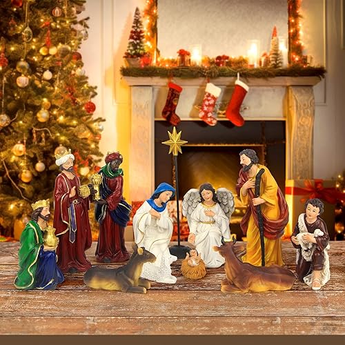 Miniatura 1 de Juego de 11 figuras de Belén, figuras de resina de belén, juegos de Belén para Navidad en interiores (8 pulgadas)