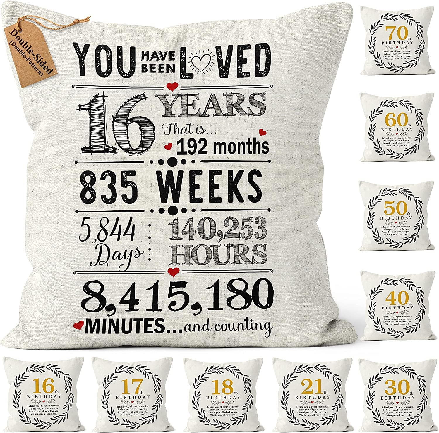 Kies Double-Sided Sweet 16 Birthday Decoration Pillow Covers, 18x18 Inches - Decorative Pillows, Sweet 16 Gifts for 16 Year Old Daughter