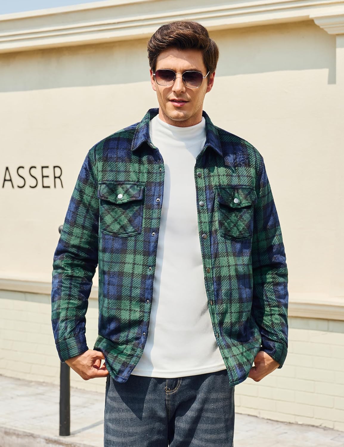 MAGCOMSEN Mens Flannel Shirts Long Sleeve Quilted Insulated Winter Jackets Warm Snap Button Down Shacket - Image 2