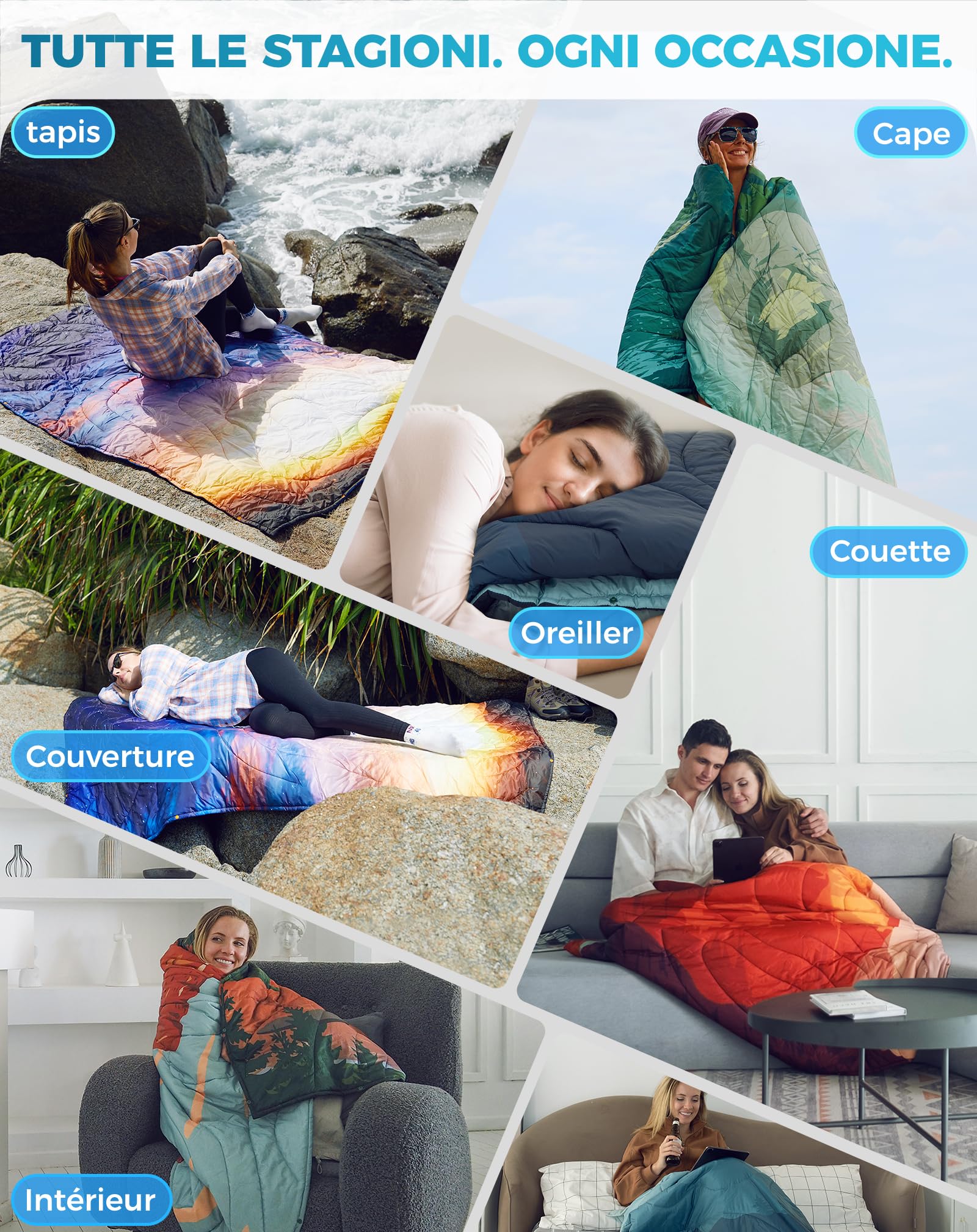 KingCamp Coperta da Campeggio Ultraleggera e Impermeabile,200 x 145 cm,Indossabili,Coperta Termica da Viaggio Ripiegabile per Picnic all'aperto,Spiaggia,Escursionismo,Auto,Interni,Colori Dipinti