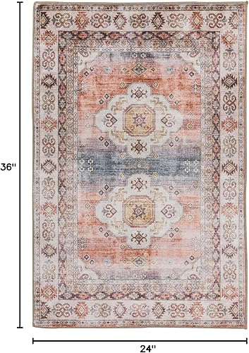 Miniatura 8 de Twinkle - Alfombra bohemia de 3 pies 6 pulgadas x 5 pies 6 pulgadas, antideslizante, lavable a máquina, alfombra vintage envejecida que no se