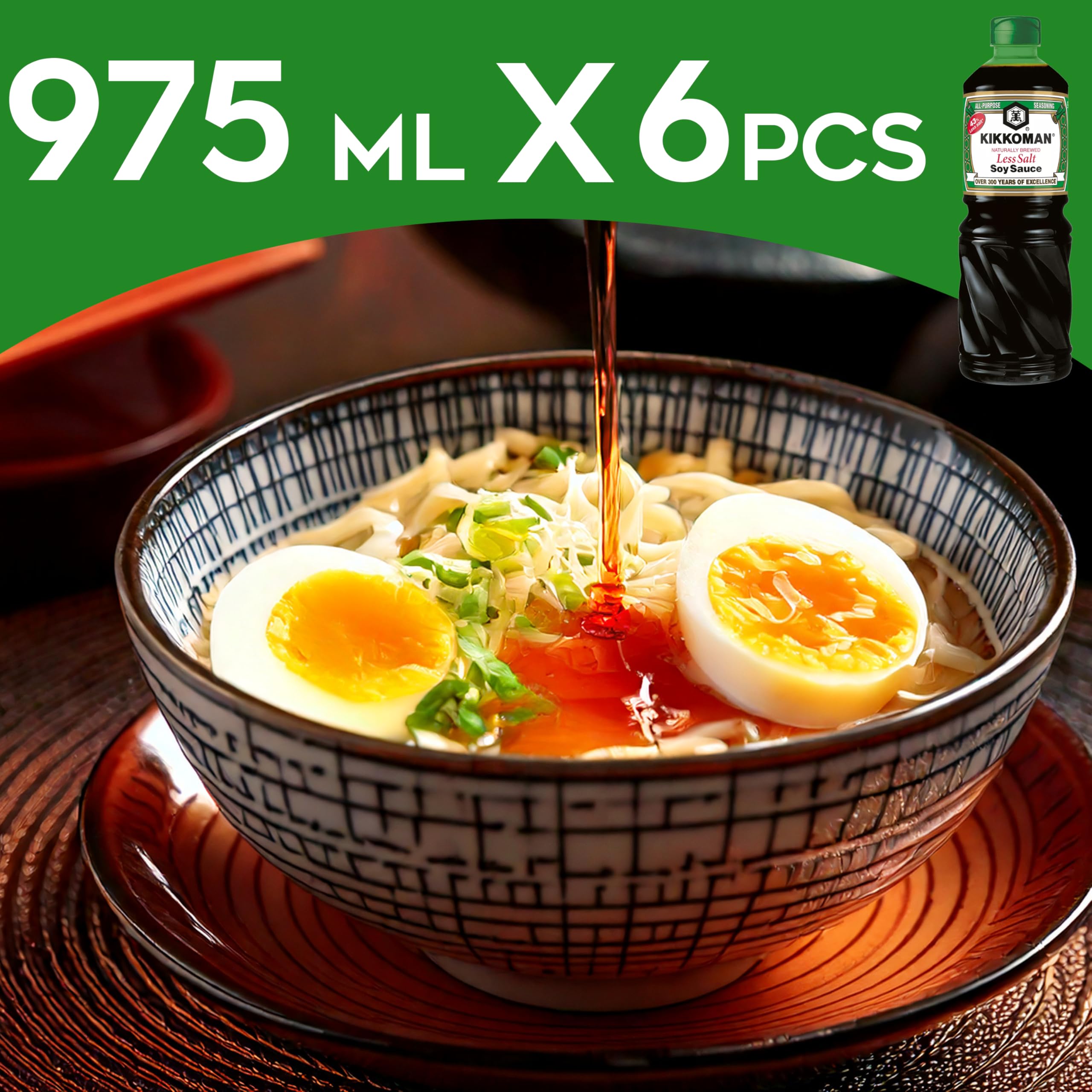 6 x Salsa di Soia da 975 ml, Soy Sauce Less Salt, a Basso Contenuto di Sale, Multipack Formato Convenienza - 6 pz x 975 ml