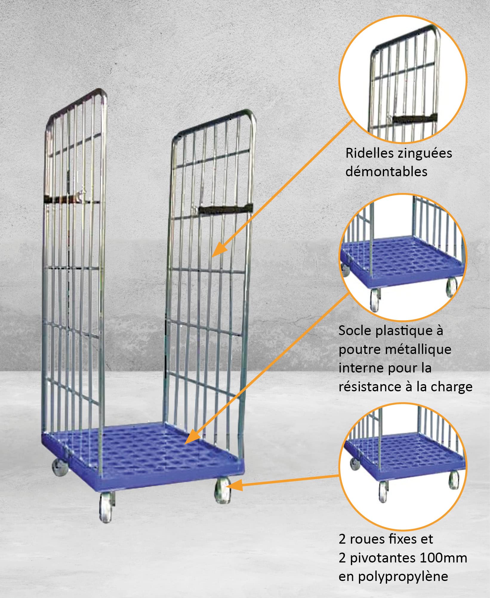 L2G Roll Container en INOX avec Base Plastique – Solution Robuste et Pratique pour Le Transport et Le Stockage Professionnel