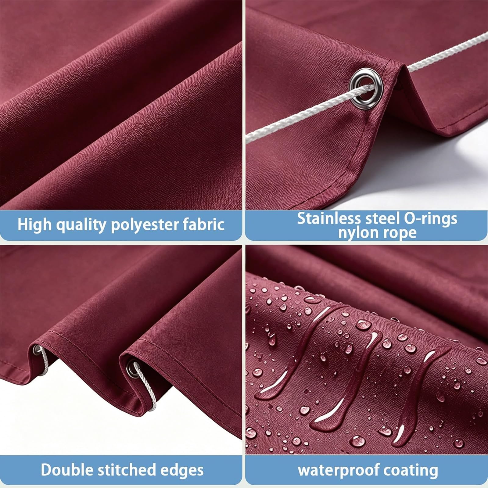 Toldo Retráctil de Onda 100 x 750 cm Impermeable Ondulada Toldos Exterior Protección Rayos UV Resistente Al Desgarro con Ojales y Cuerdas para Jardín Porche Patio Barbacoa, Vino Tinto