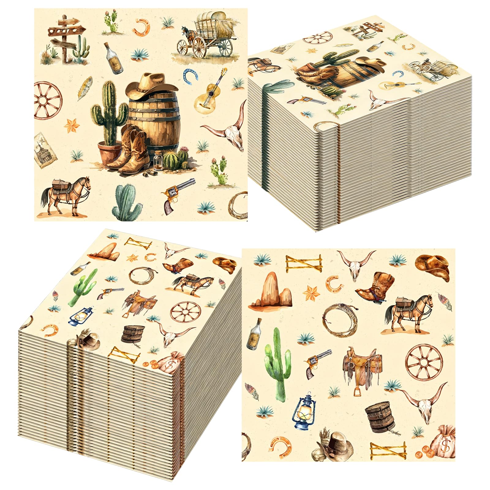 40 PCS Cowboy Party Napkins, Double-Sided Printing Western Party Napkins, Country and Western Party Decorations, Rodeo Cowboy Decorations