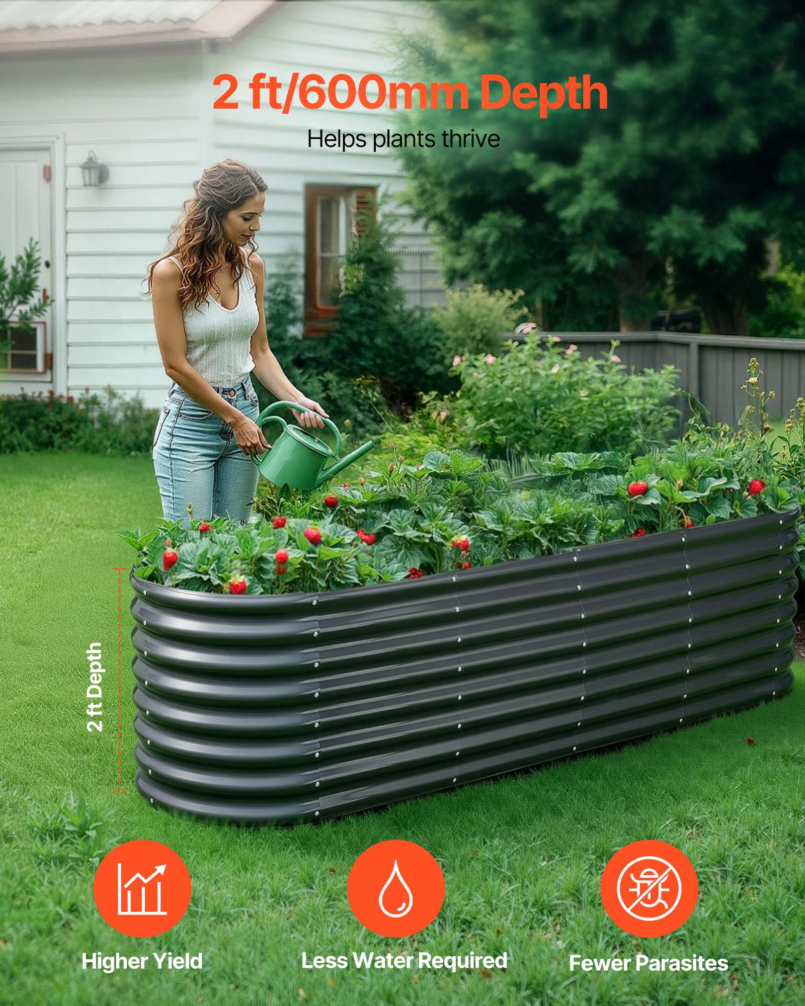 VEVOR Potager Surélevé Métal 240x60x60 cm Carré Potager Surélevé Galvanisé Lit de Jardin Ovale Bac de Jardinage Fond Ouvert pour Culture Légumes Fleurs Herbes Aromatiques Plantes Grasses, Gris Foncé