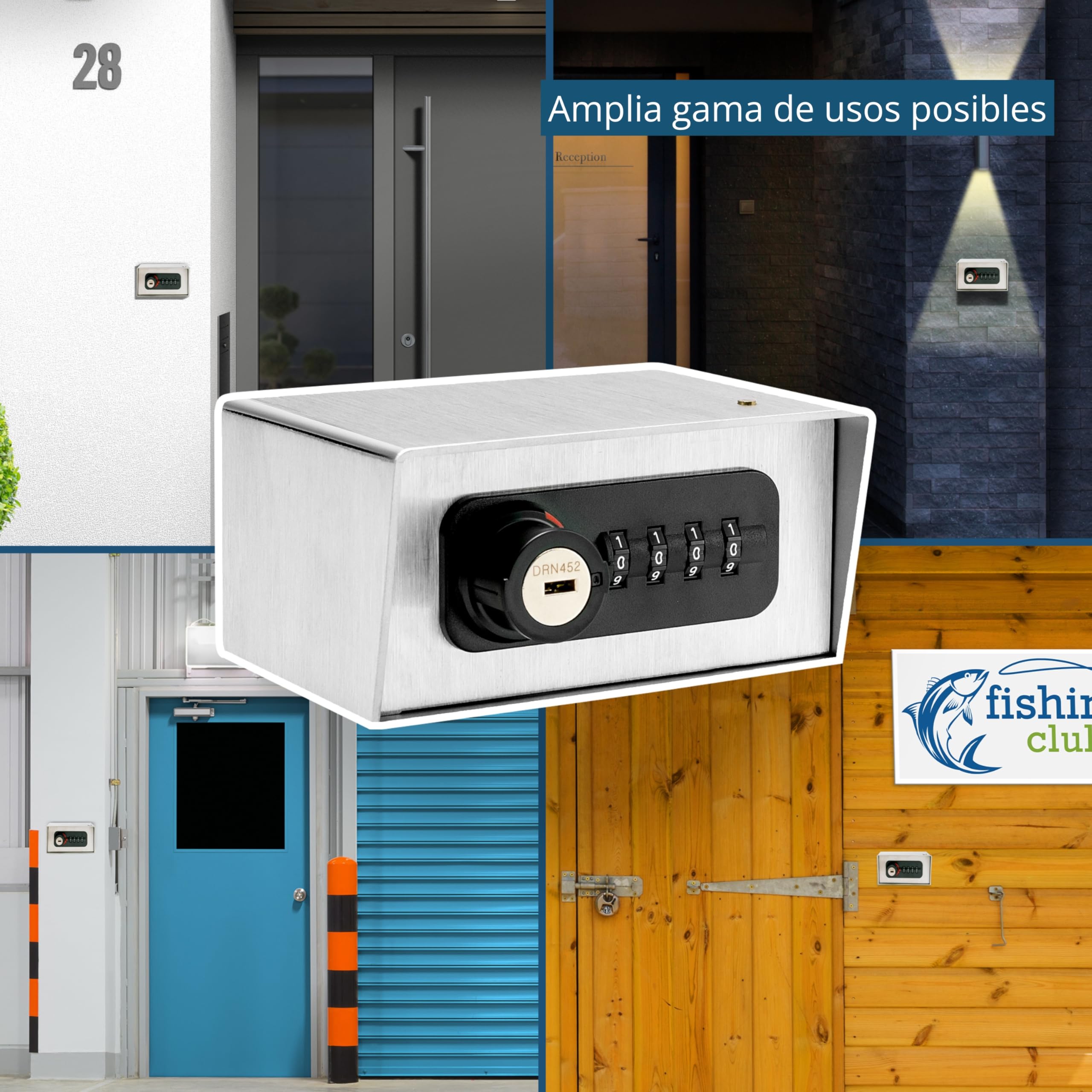 masunt Depósito de llaves 420 M Código | caja fuerte de alta calidad con cerradura de combinación | a prueba de rotura, para uso en exteriores (acero inoxidable V2A) Plata 120 (B) x 75 (T) x 60 (H) mm