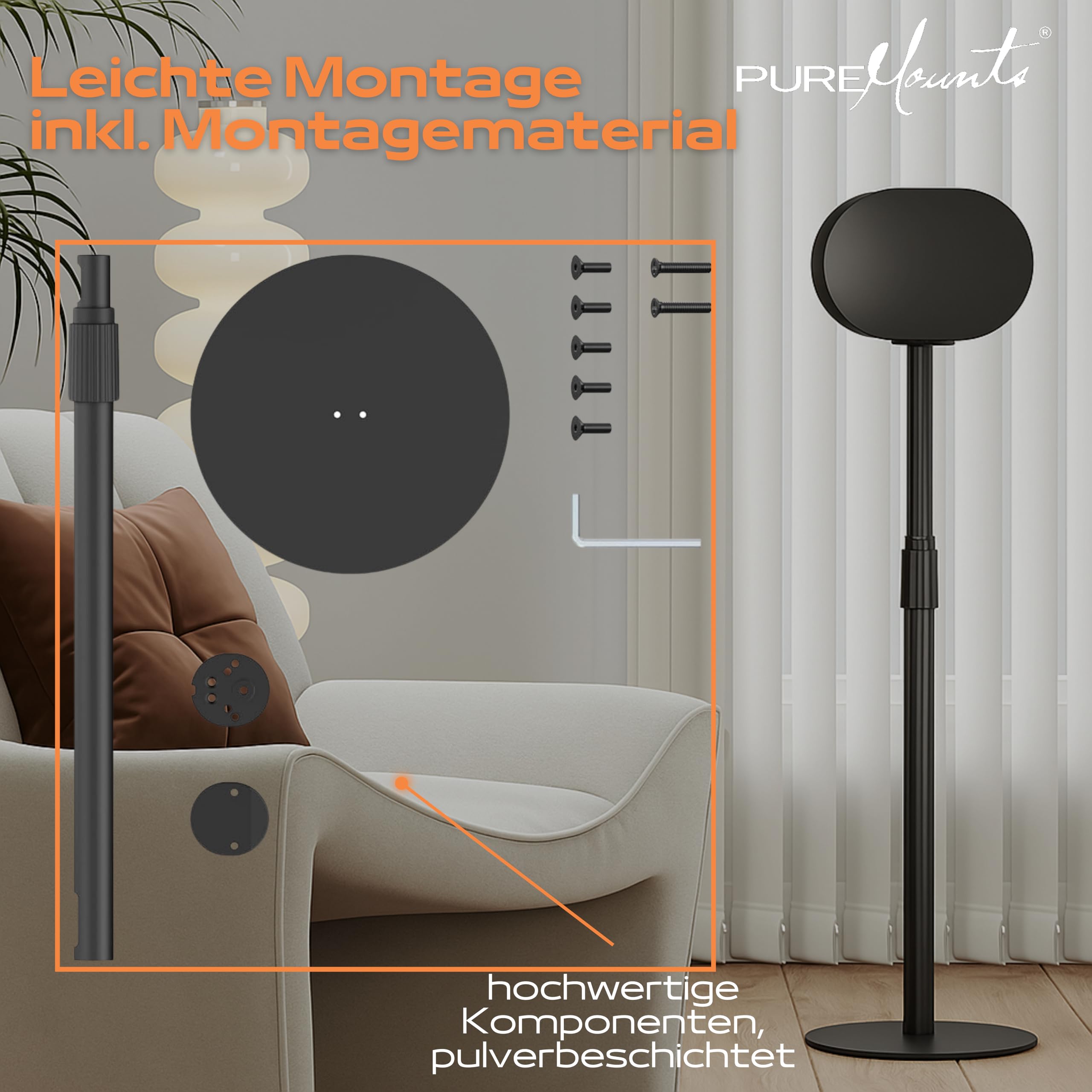 PureMounts Luidsprekerstandaard In Hoogte Verstelbaar Voor Sonos Era 100 300 Luidsprekerstandaard Met Kabelmanagement Draagvermogen 5 Kg Zwart 906350145