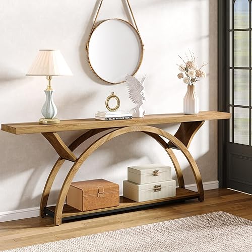 Miniatura 7 de Tribesigns Mesas de consola de 70.87 pulgadas para entrada, mesa de entrada larga estrecha con estante de almacenamiento, mesa de sofá rústica de 2