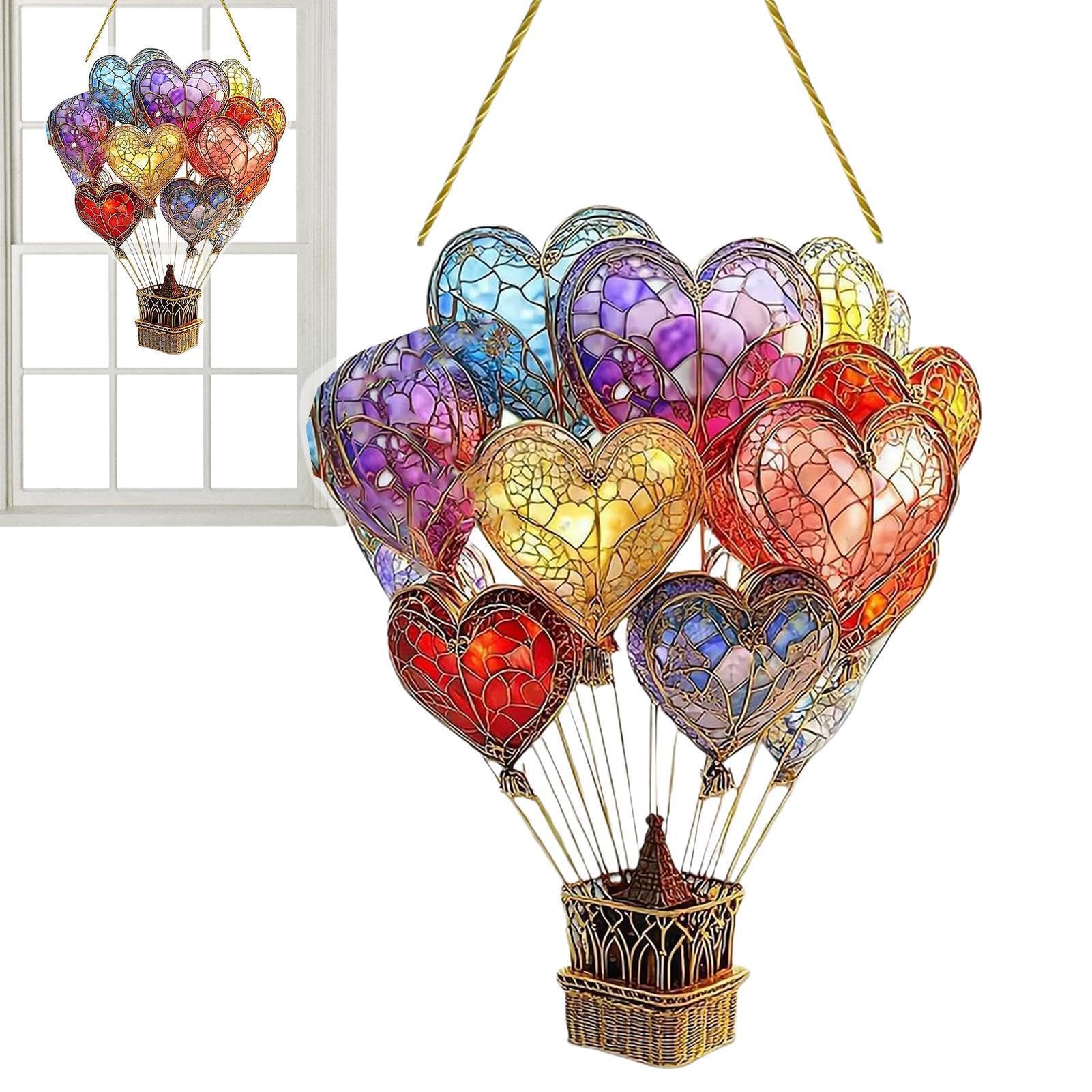 Hot Air Balloon Solar Garden Light, Hanging Acrylic Ornament, Hot Air Balloon Stained Sun Catcher, HotAir BalloonSun Catcher, Colorful Stained Hangable Ornament For Yard Porch Patio Home
