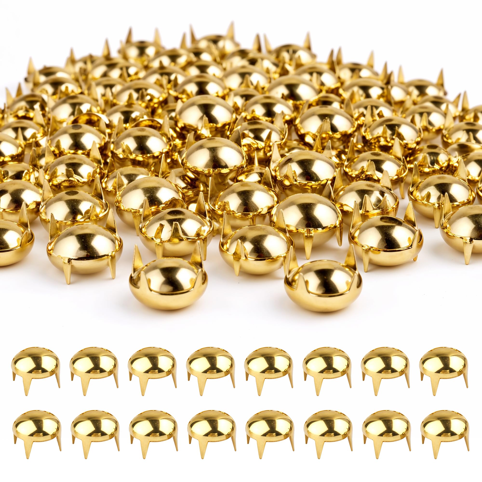 Trimming Shop Gold 6Mm Round Dome Rivets [100Pcs] - 4 Claws Round Stud Punk Rivet Nailhead Rivets Spike Studs For Leather, Diy Craft Projects, Bag, Belt, Shoes, Hat Decoration,