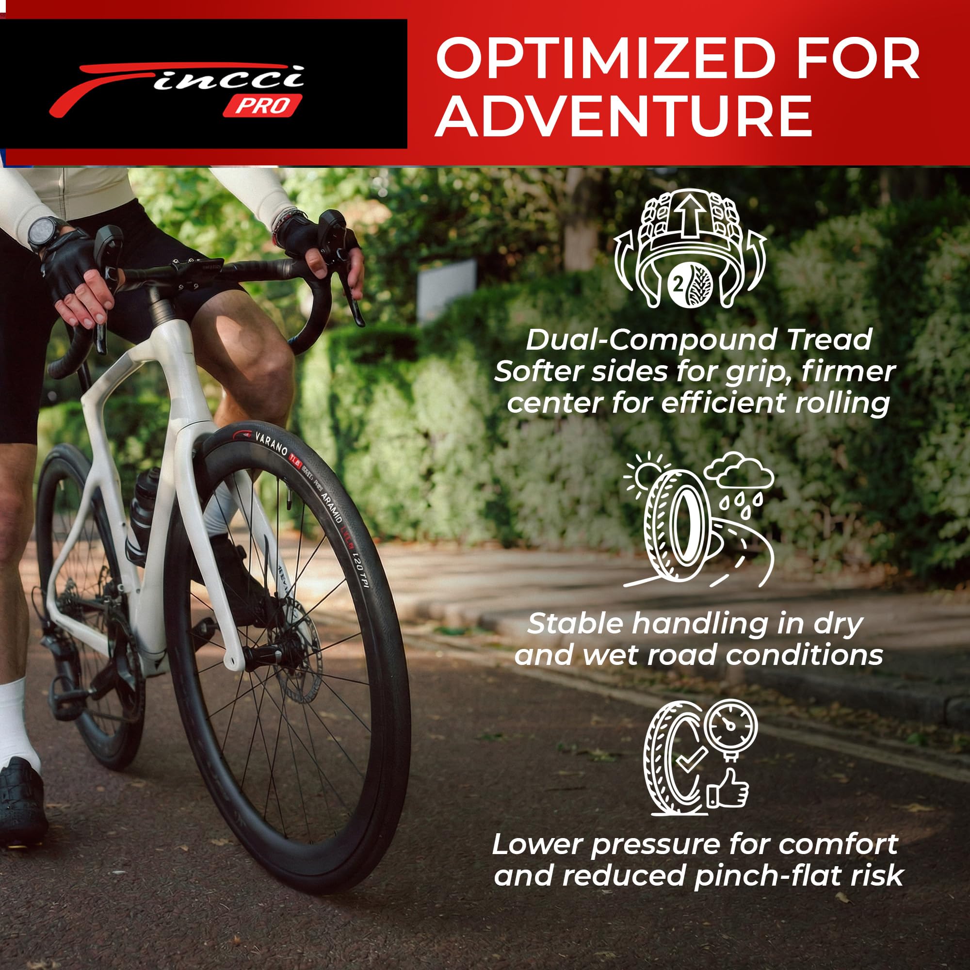 Fincci Varano Slick 28-622 Cubierta 700x28c - Cubierta 28 Carretera Tubeless Ready 1mm LVL5 Nylon 120 TPI - Cubіerta Carretera 700x28 Aramid Plegable, Bicicleta Carretera, Touring