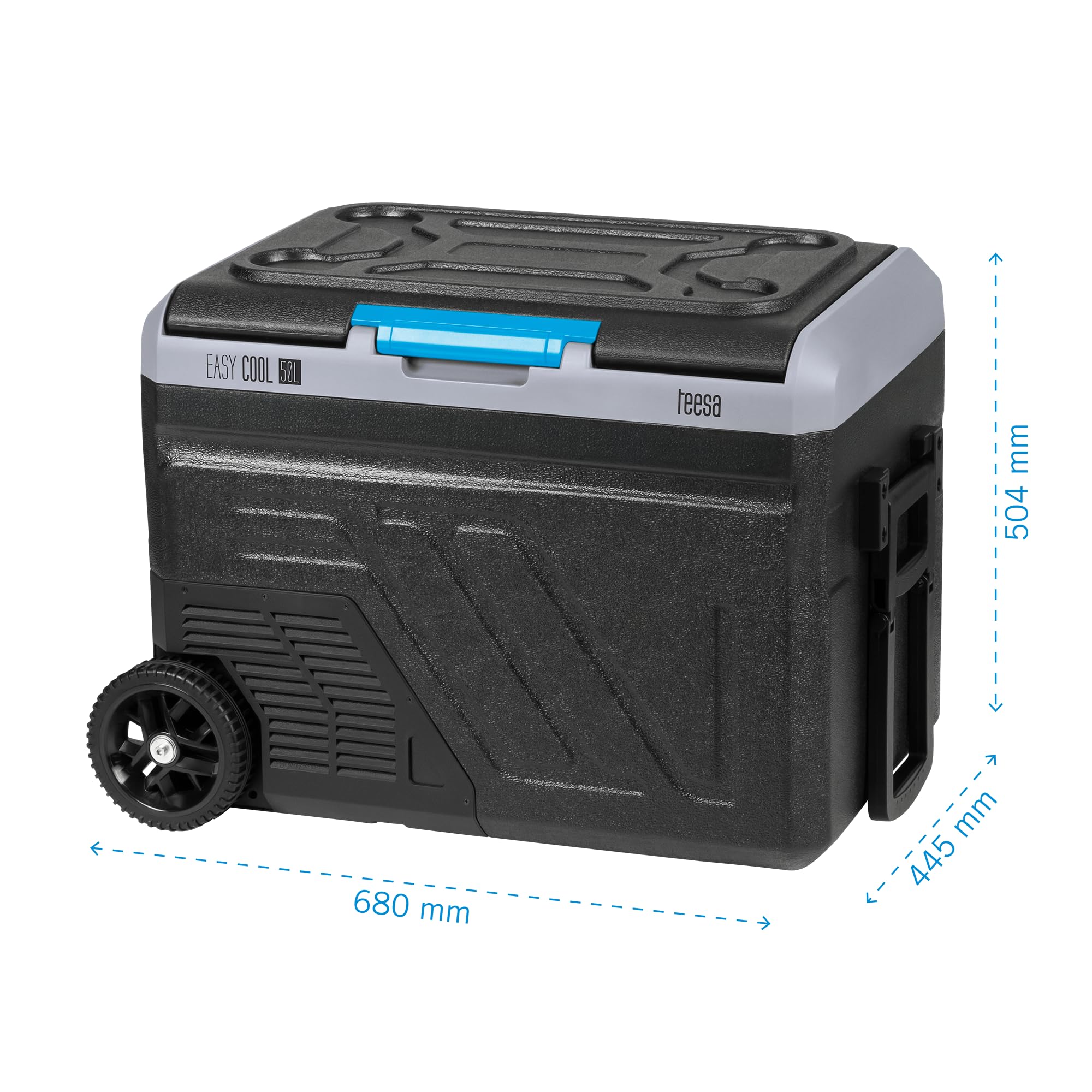 Teesa Profesjonalna Lodówka Turystyczna Kompresorowa z Funkcją Mrożenia 50L DC12/24 AC 230V Duże Koła i Solidna Rączka Bluetooth Możliwość Zasilania Baterią