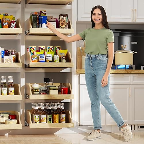Miniatura 4 de LOVMOR Organizador de gabinete extraíble con cajón alto de 19.5 pulgadas de ancho x 21 pulgadas de profundidad, estantes deslizantes de madera con