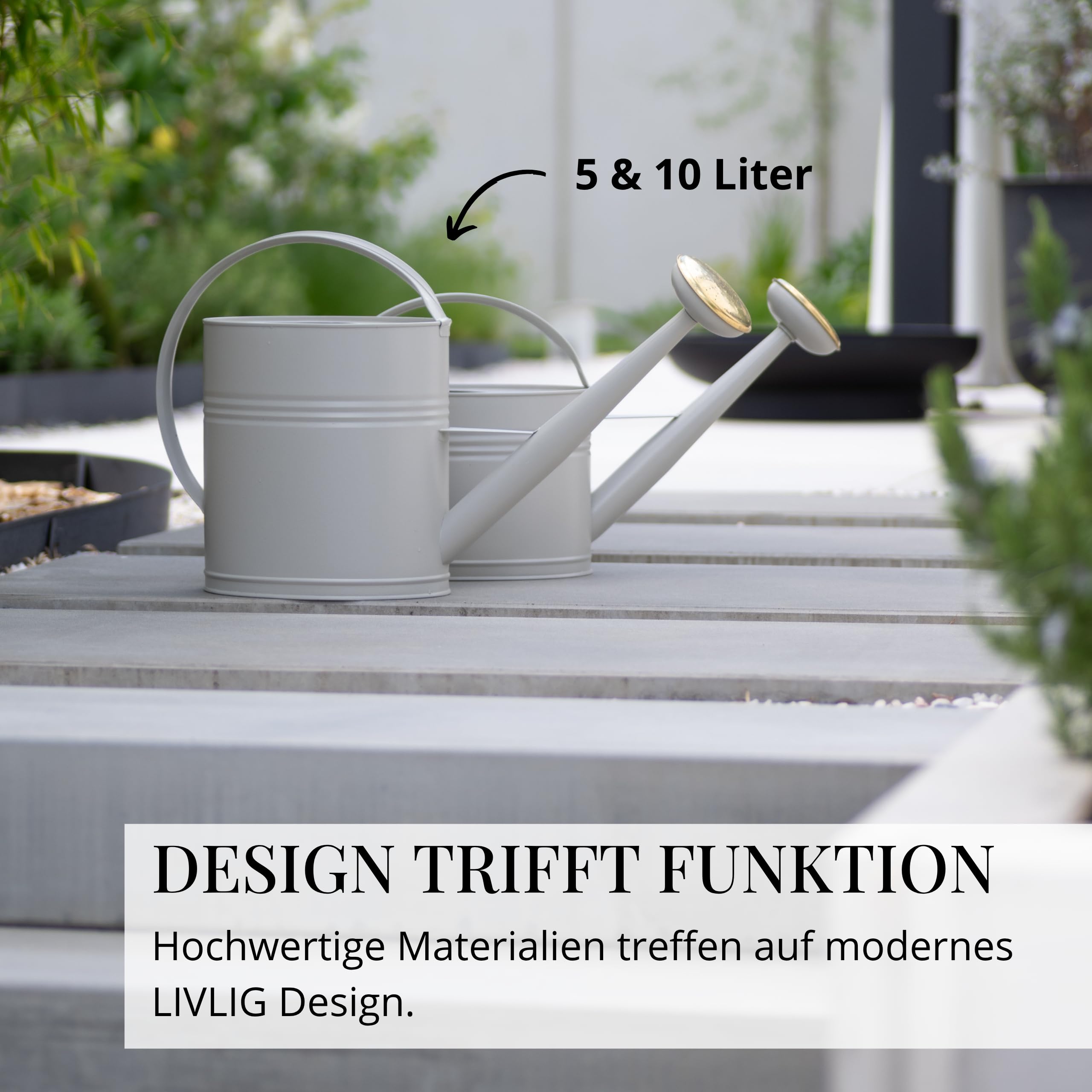 Gießkanne 10l, Gießkanne Metall für Garten & Balkon, Hochwertige Giesskanne 10 Liter aus verzinktem Metall, Gießkanne mit abnehmbarer Brause, Gießkanne Retro mit Messingbrause, Gießkanne Greige