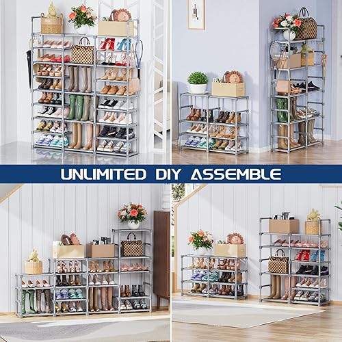 Miniatura 3 de Mavivegue Organizador de zapatos alto de 9 niveles, estante vertical para zapatos para 50-55 pares, estantes apilables para entrada, armario,