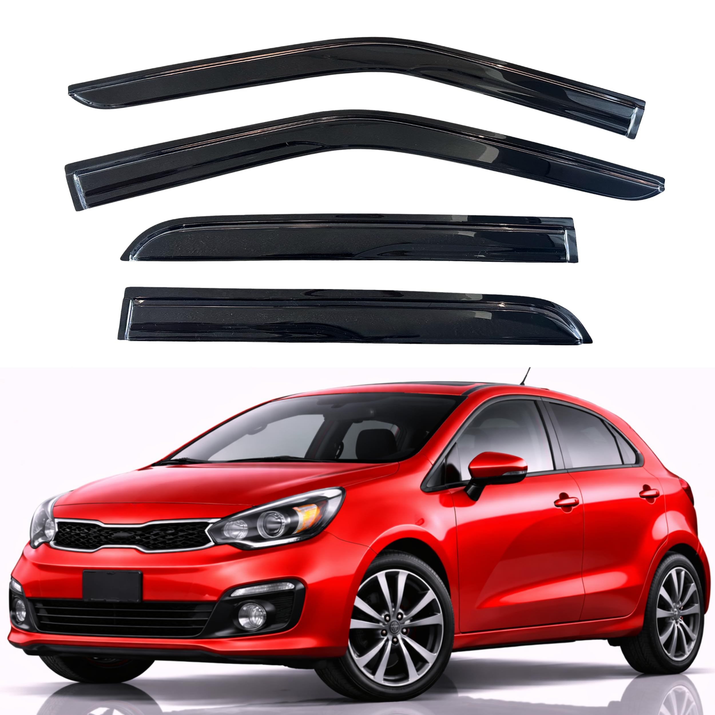 KPY Rain Guards Fit for 2012-2017 Kia Rio Hatchback, Out-Channel Window Visors Vent Wind Deflectors 4PC, Car Accessories for 12-17 Rio Hatchback (Excludes Sedan)