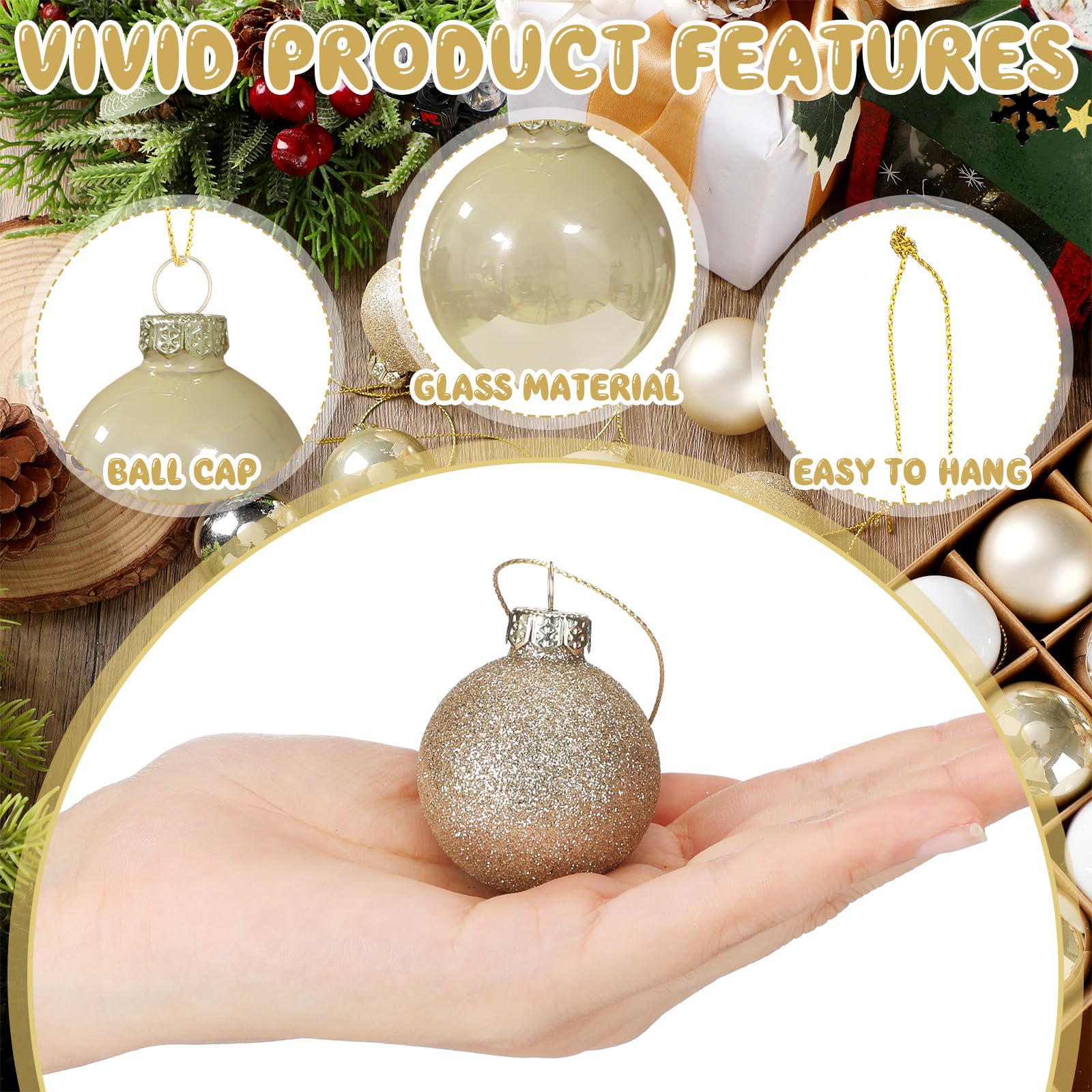 Soulchen 25 mini esferas de Navidad de cristal de 1.57 pulgadas, esferas neutrales para árbol de Navidad, modernas y pequeñas con purpurina, colgante elegante para suministros de fiesta de vacaciones