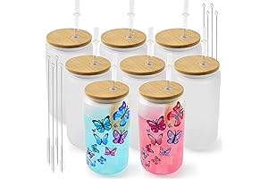 Sublimate Your Creations: 8-Pack Glass Tumblers with Bamboo Lids for Endless Customization