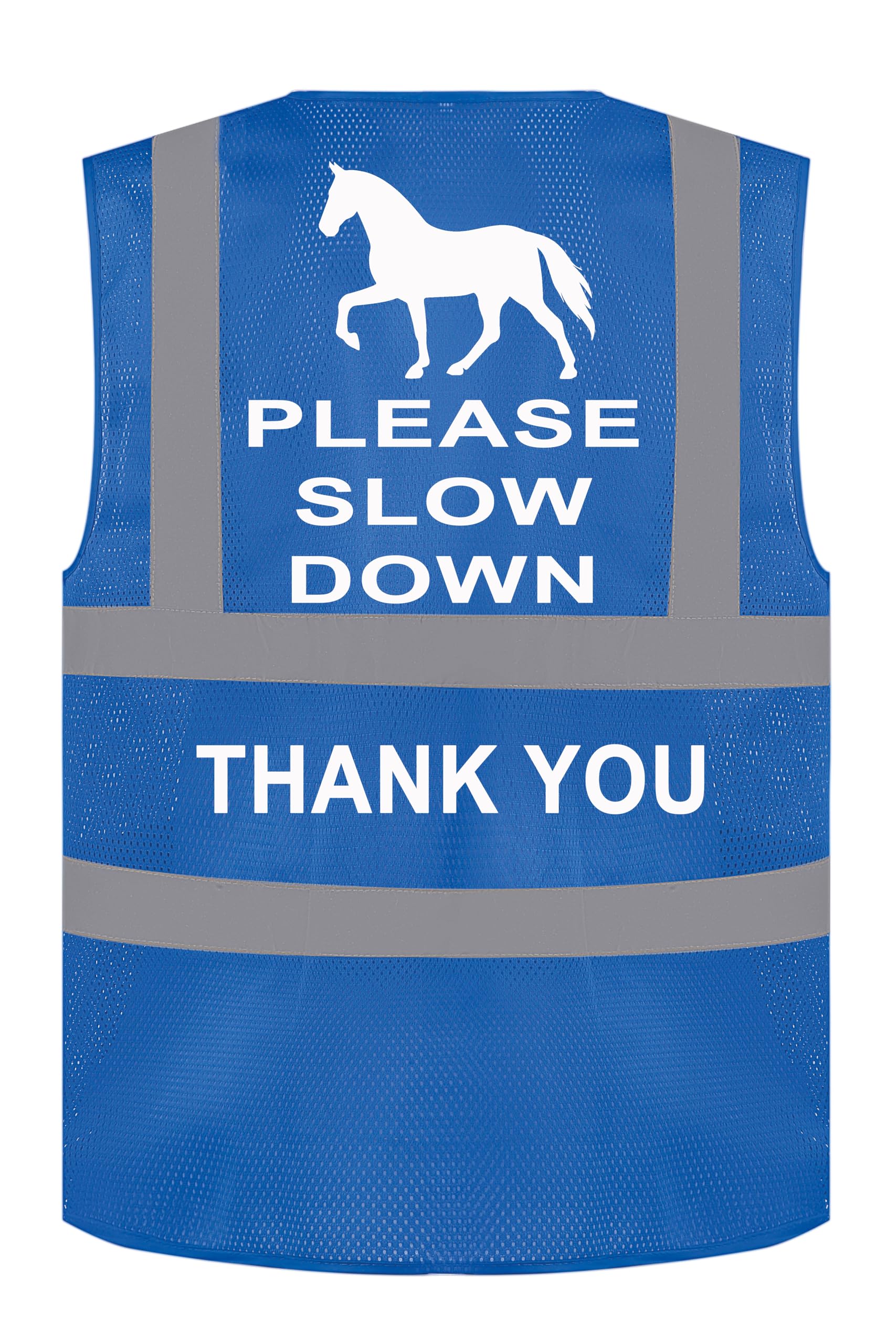 "Equestrian Horse Riding Safety Hi Viz Vest - 'Please Slow Down'" (Royal, XXL)