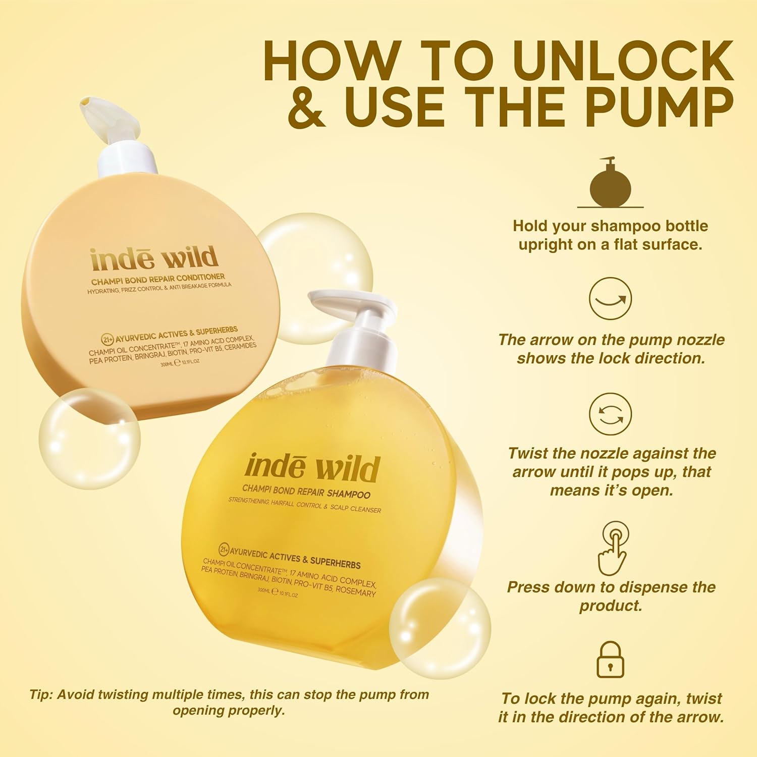 Indē Wild Champi Bond Repair Shampoo and Conditioner Set, Strengthening Hairfall Control, Ayurvedic Actives, 300mL Each