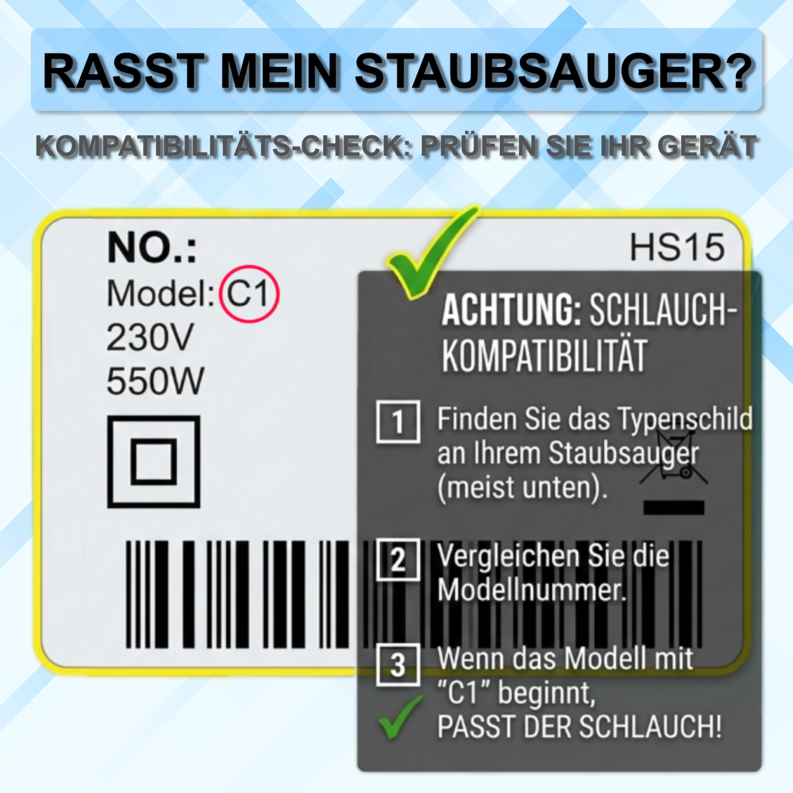 Staubsaugerschlauch kompatibel mit Miele Staubsauger Classic c1 Ersatzteile | DeClean Schlauch passend für Complete C1, Classic Jubilee, Ecoline, Tango | 1,8m (180cm) Premiumschlauch