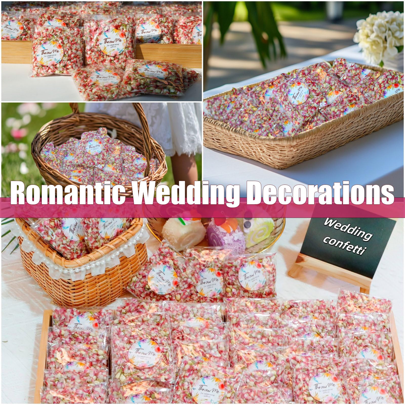 Paquete de 50 pétalos de flores reales biodegradables, decoración natural de confeti de boda con pétalos de flores secas de jazmín y rosa, ideas para enviar, cesta de flores para niñas, regalos