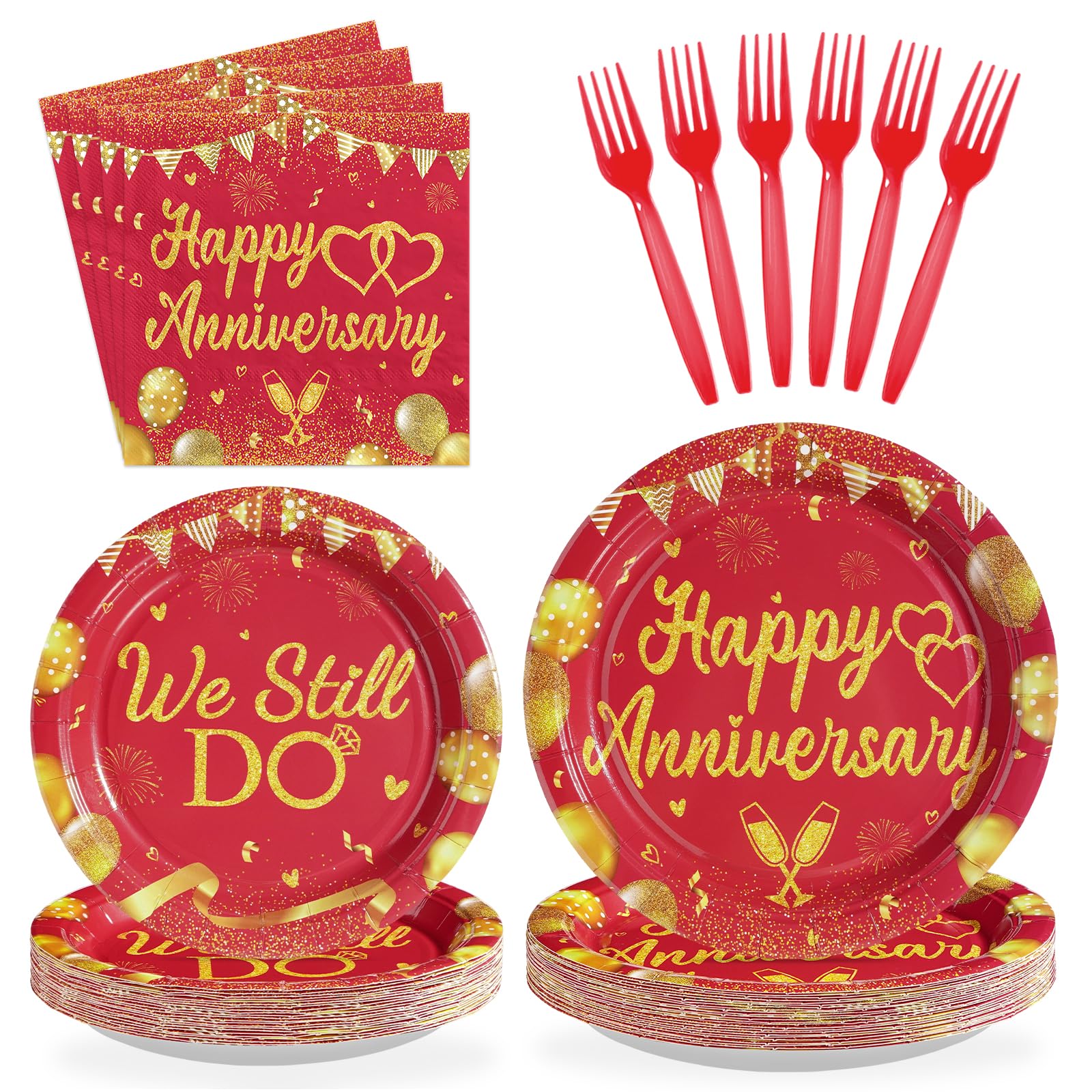 Assiettes rouges et dorées vaisselle jetable décoration fête anniversaire de mariage