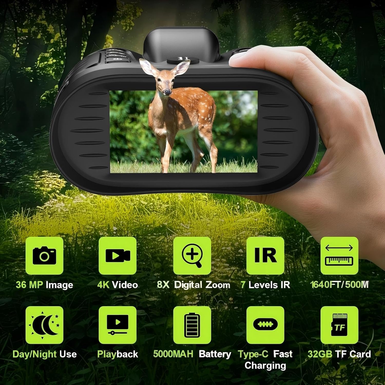 4K Night Vision Goggles, Night Vision Binoculars with Rangefinder, 3.2" HD Screen, 5000mAh Rechargeable Battery, 32GB TF Card for Adults, Camping, Wildlife Observation - Image 8