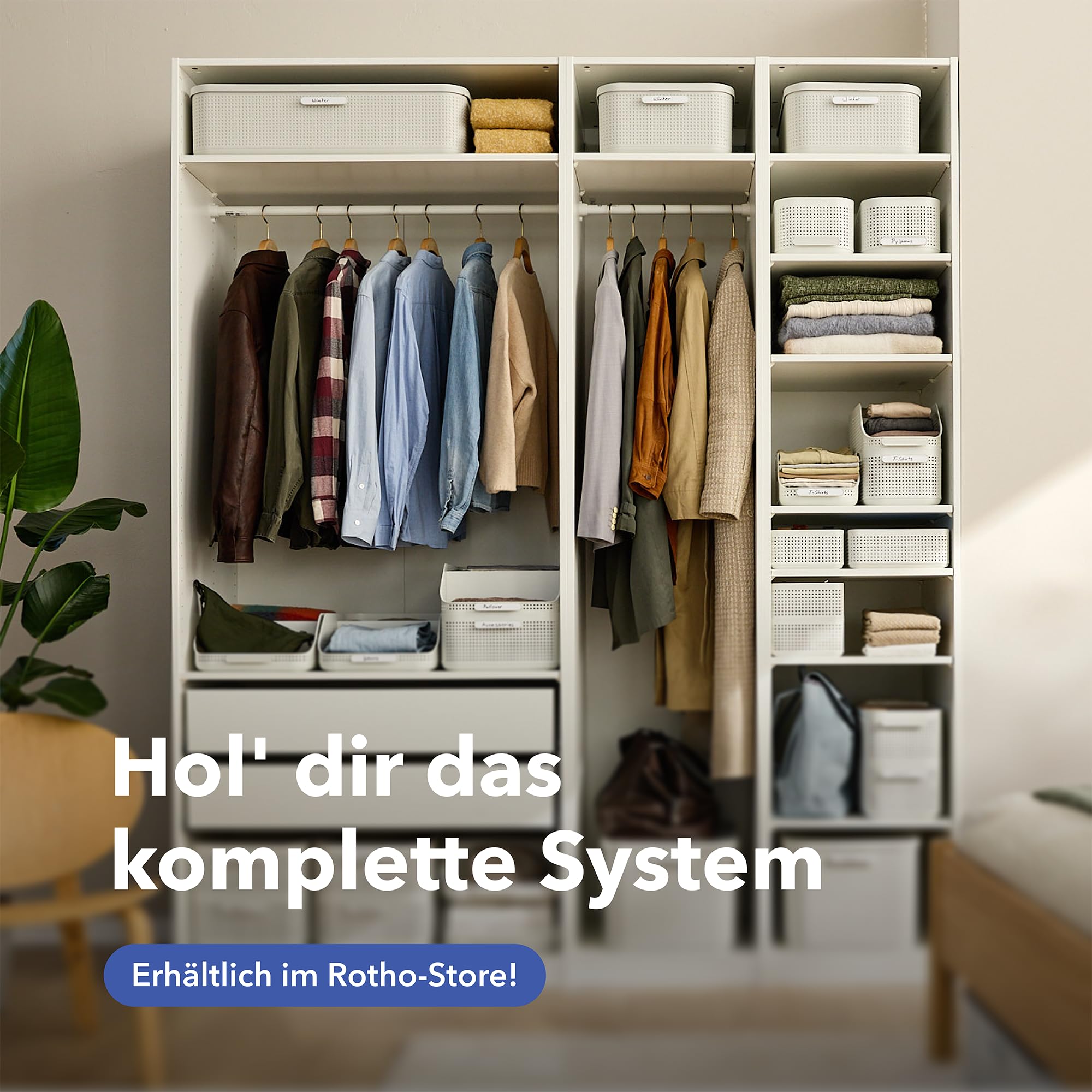 Rotho WOP 2er-Set Aufbewahrungsbox L mit Deckel und Dufteinsatz, Kleiderschrank Organizer für Hoodies, Jeans und Winterkleidung, Weiß