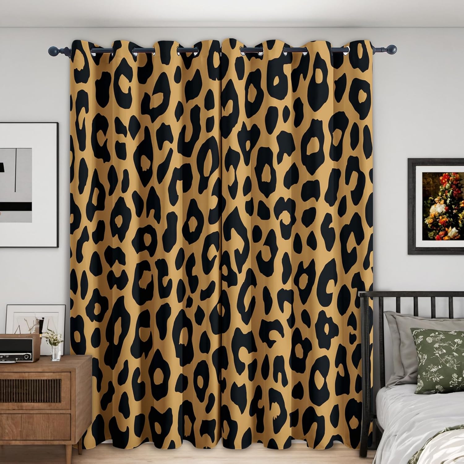 Leopard Print Curtains for Bedroom Decor, 96 Inches Long, Brown Wildlife Pattern Design Blackout Drapes, Leopard Print Curtains for Living Room, 2 Panels Set B&-1669