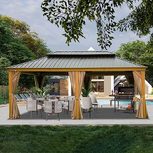 Domi Outdoor Living 14’x20’ Hardtop Gazebo, Wooden Coated Aluminum Frame