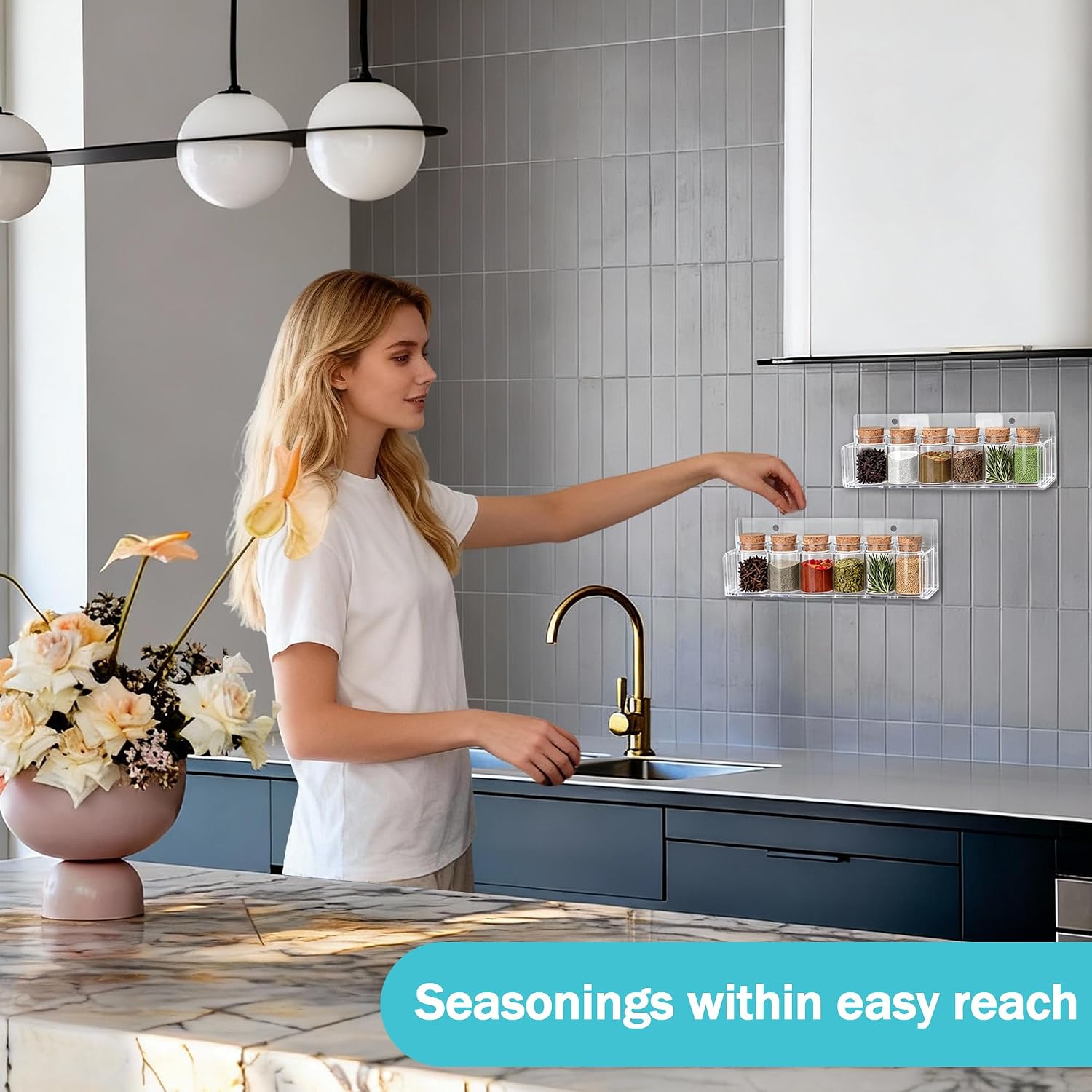 2 Pack Acrylic Spice Rack Wall Mount, Clear Spice Organization for Cabinet