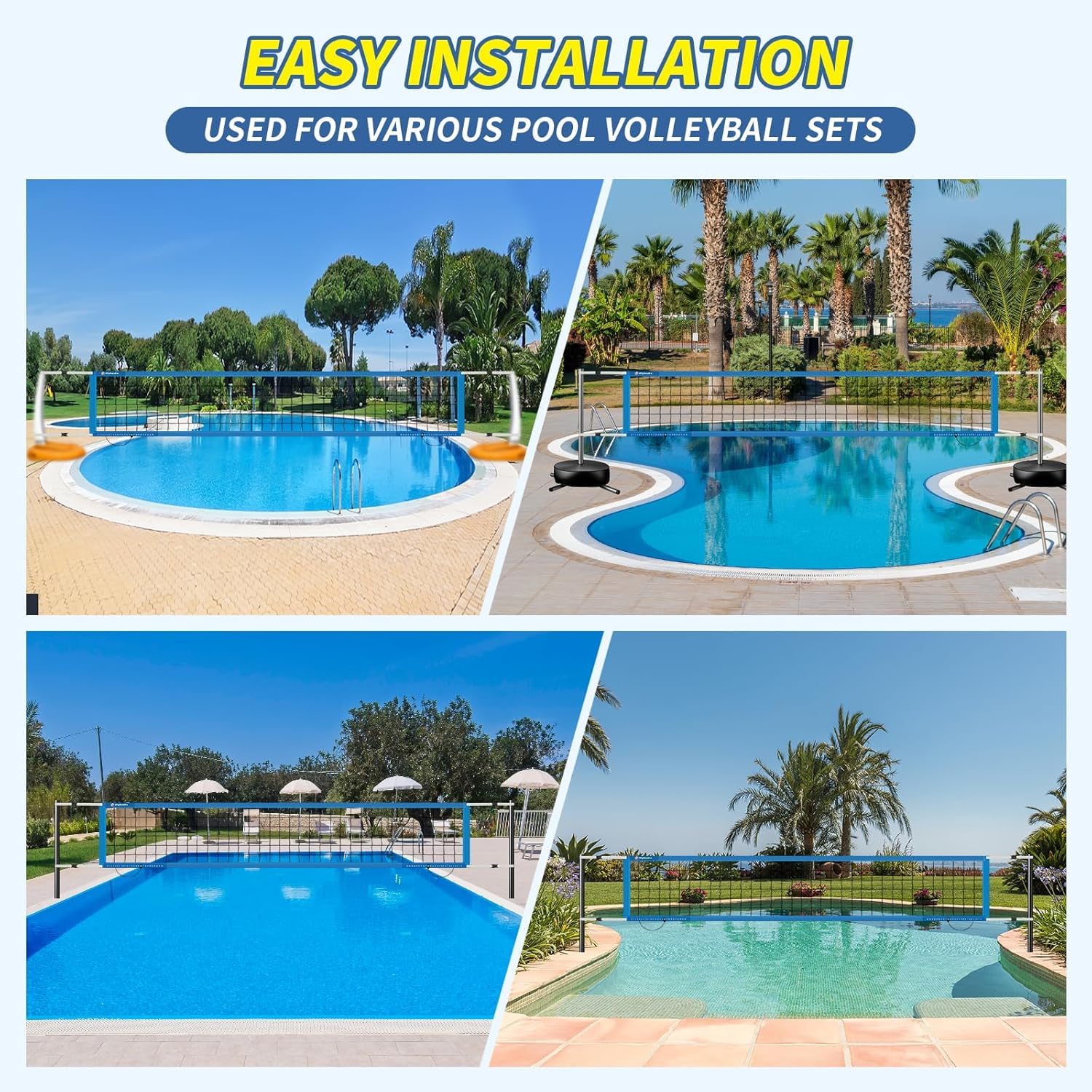 Red de Voleibol de Repuesto para Piscina con Abrazadera de puntuación, Longitud Ajustable de 15 pies a 26 pies, Universal para Juego de Red de Voleibol de Piscina de Mercado, Anti-UV, Impermeable y