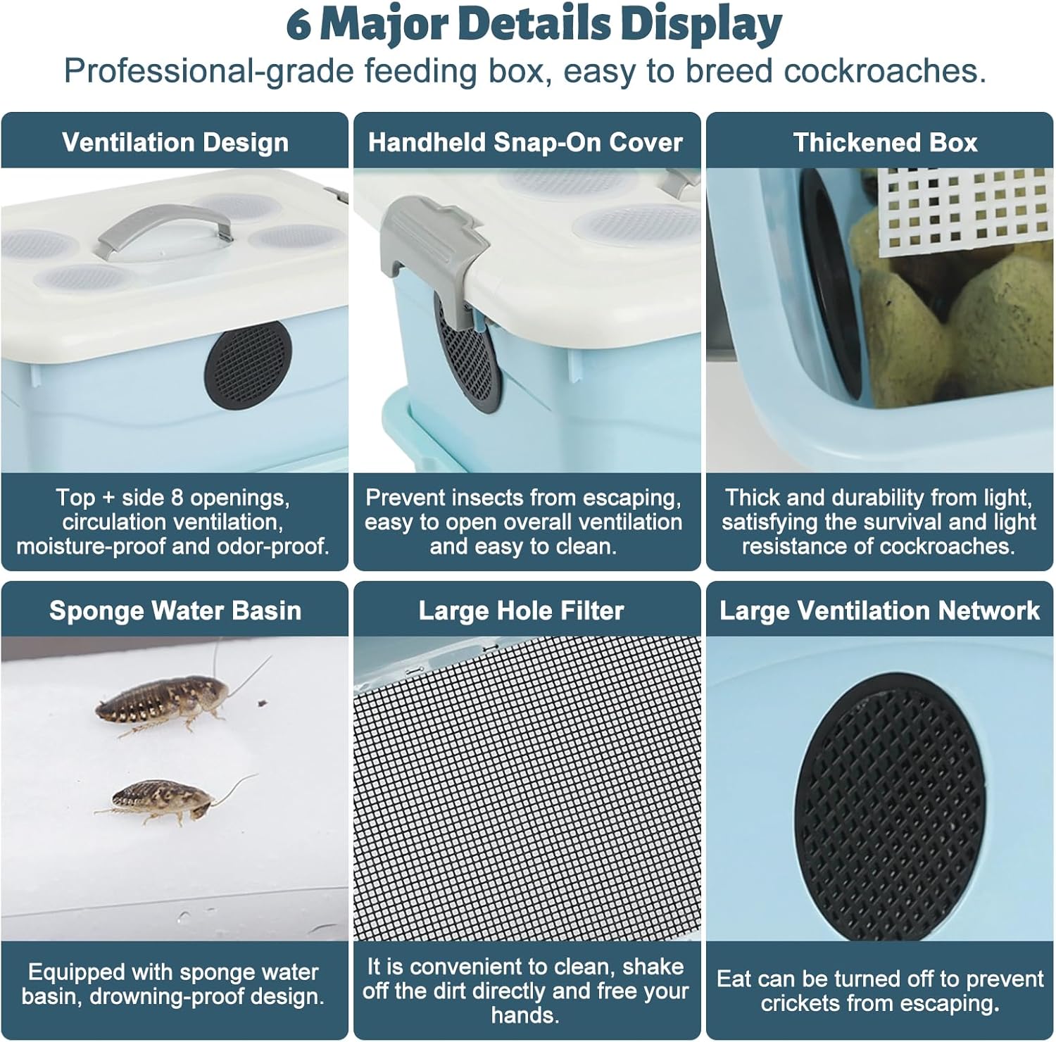 Cricket Keeper,Dubia Roach Container,with Temperature and Humidity Detector,Live Crickets Keeper for Reptiles,Insect Habitat for Crickets,Dubia Roach,with Water Dish, Feeding Tray,Cleaning Brush (A)