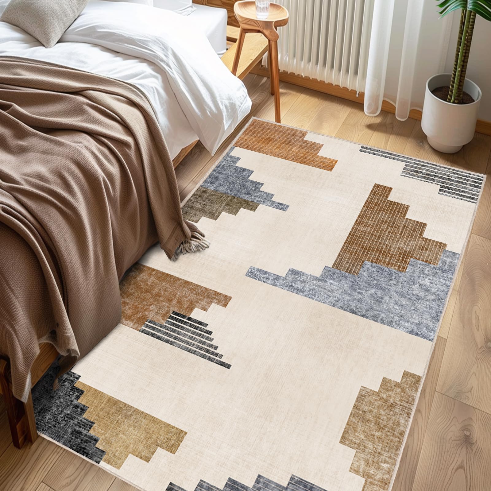 Chicnix Teppich Läufer Flur 80x150, Teppich Küche Waschbar Kurzflor rutschfest, Moderner Geometrisch Patchwork Wohnzimmerteppich für Eingangsbereich Kinderzimmer Esszimmer Dekor, Blau Grau