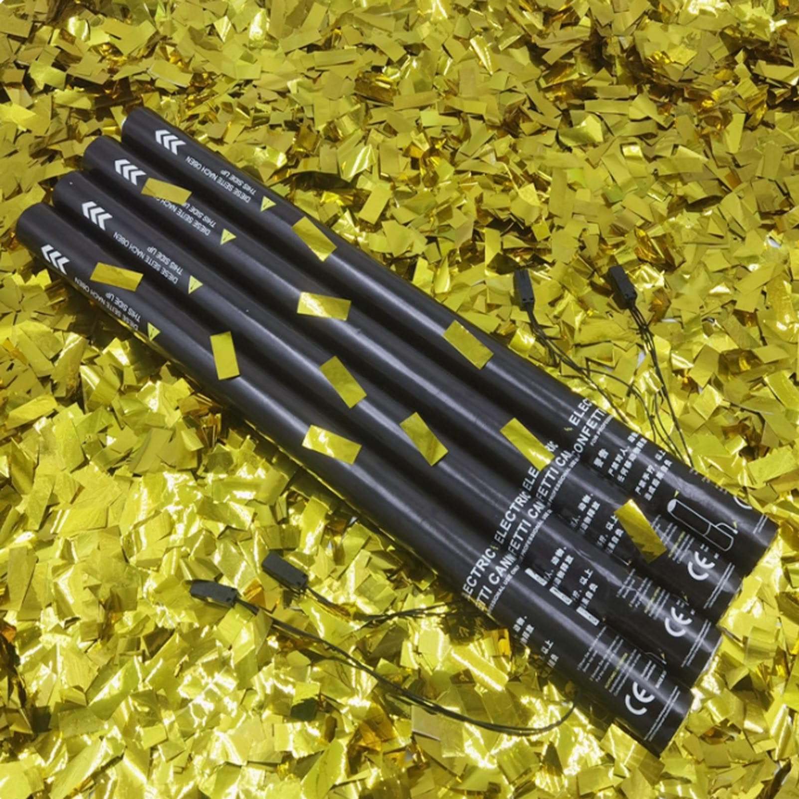 Konfettikanone mit 25 bunten Partyknallern, 80 cm große Konfettikanonen, biologisch abbaubar, für Feiern, Geburtstage, Hochzeiten und Partys. Mit goldenen Pailletten.