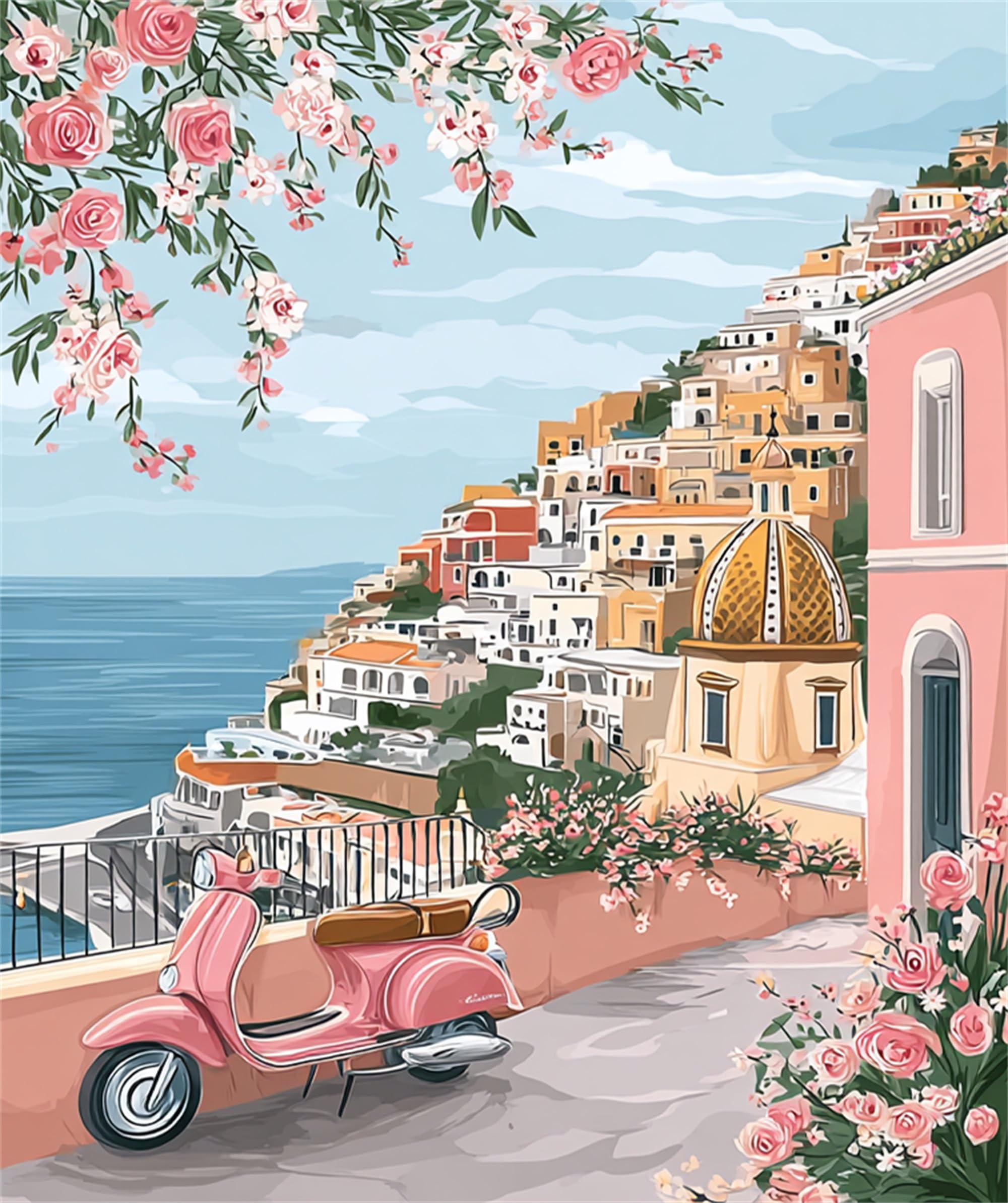 Jiqinsiye Seaside Town Seaside Adult Paint By Number Kits,Painting Kits On Canvas, Large Color By Numbers Watercolor Gifts For Friends Home Wall Decor