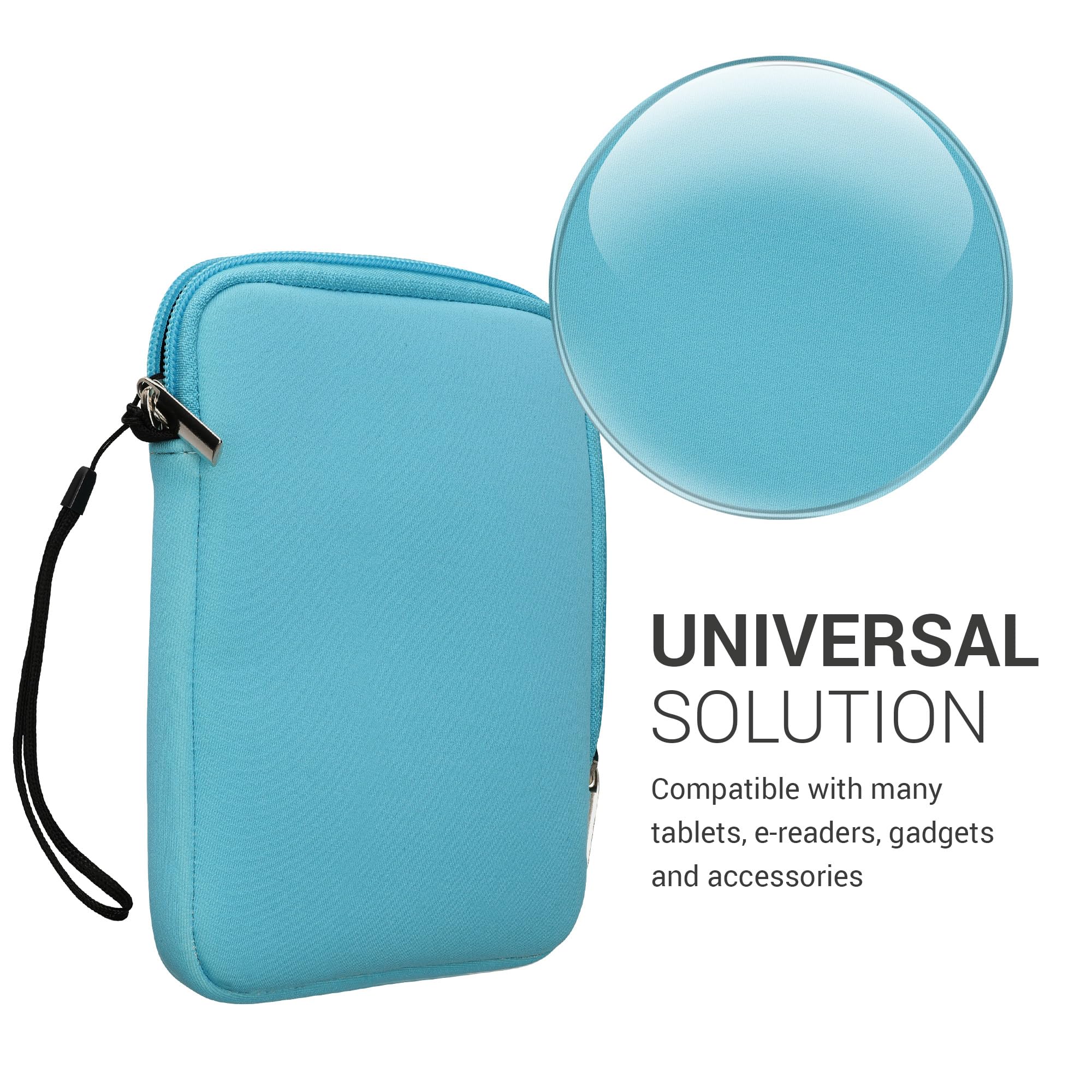 Kwmobile Neoprene E-Reader Pouch Size 6" EReader - Universal EBook Sleeve Case With Zipper Wrist Strap Black - View #8