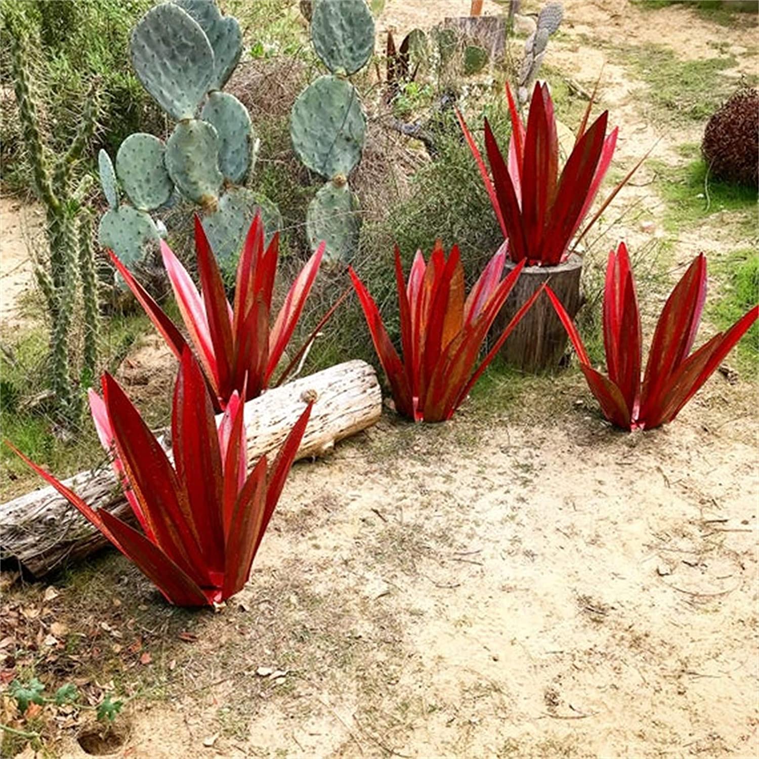 Scultura Rustica di Tequila Rossa 65cm, Arte della Pianta di Agave in Metallo Fai-da-Te, Decorazioni per Il Giardino con Basi Resistenti, Statua per Decorazione del Patio Esterno